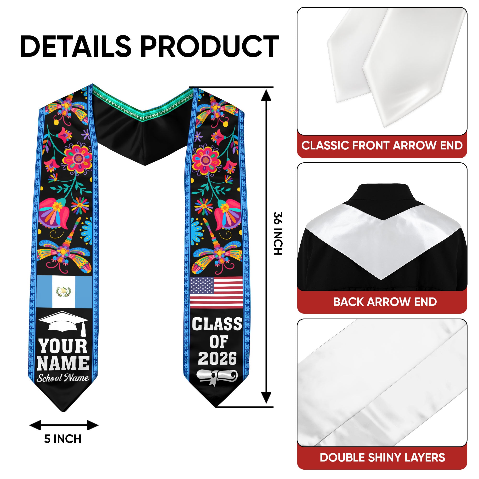Customized Guatemala Graduation Stole, Guatemalan Flag Stole, Custom Graduation Sash 2026, Class Of 2026