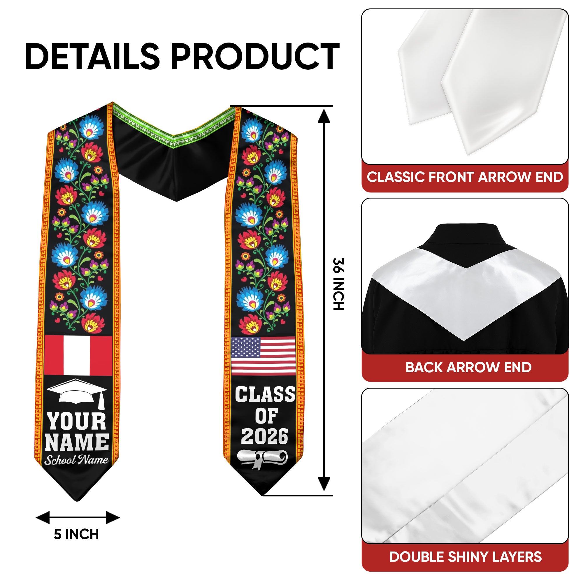Customized Peru Graduation Stole, Peru Custom, Peruvian Flag Stole, Custom Graduation Sash 2026, Class of 2026