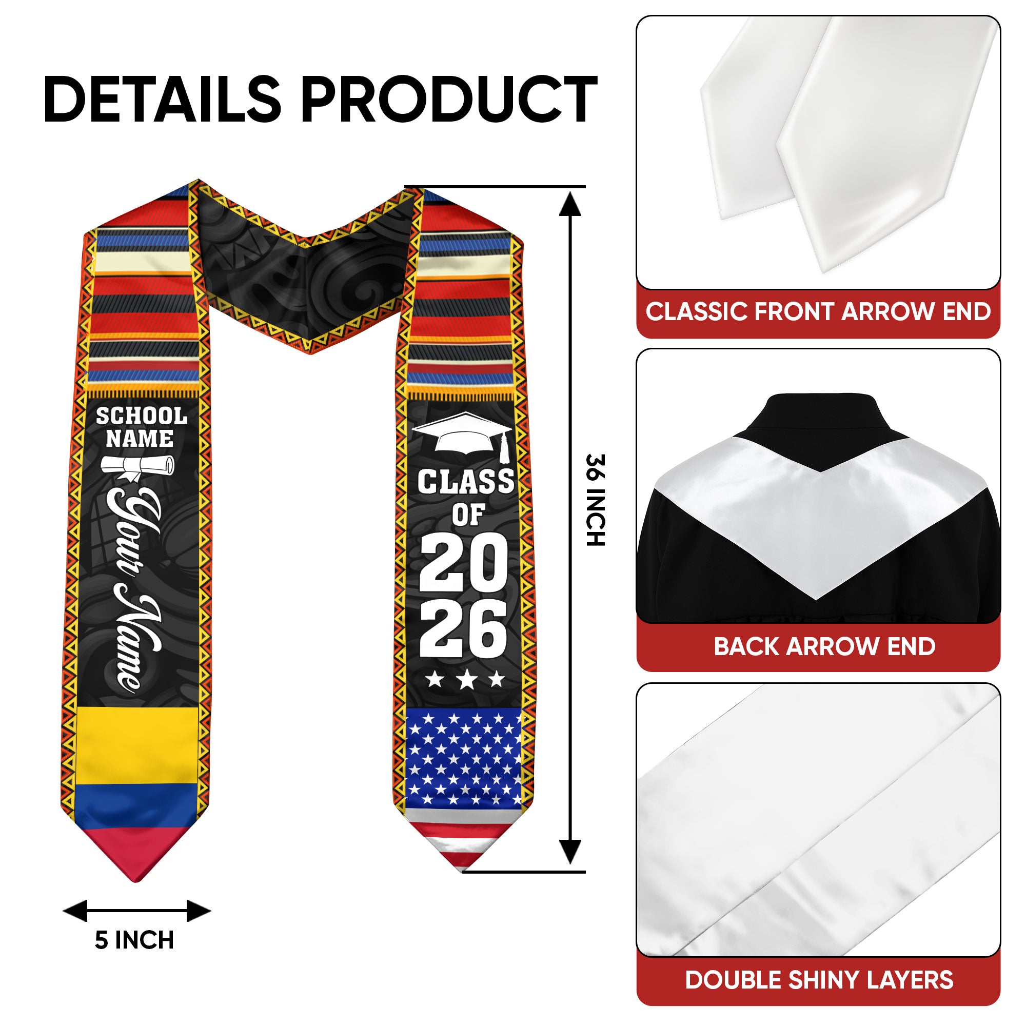Customized Colombia Graduation Sash, Colombia Flag Graduation Stole, Personalized Graduation Stole 2026