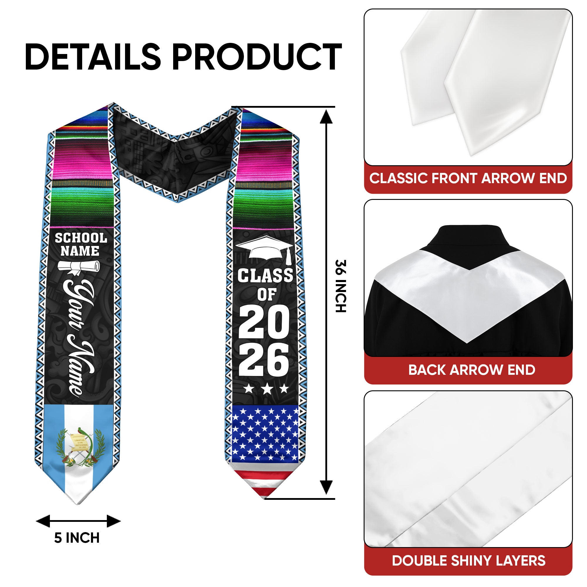 Customized Guatemala Graduation Stole, Guatemala Flag Graduation Sash, Custom Stole for Graduation 2026, Class Of 2026