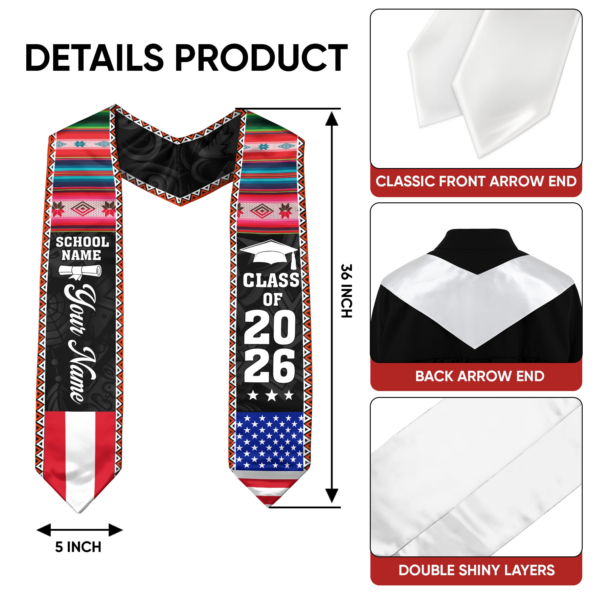 Customized Peru Graduation Sash, Peru Flag Graduation Stole, Personalized Graduation Accessory 2026