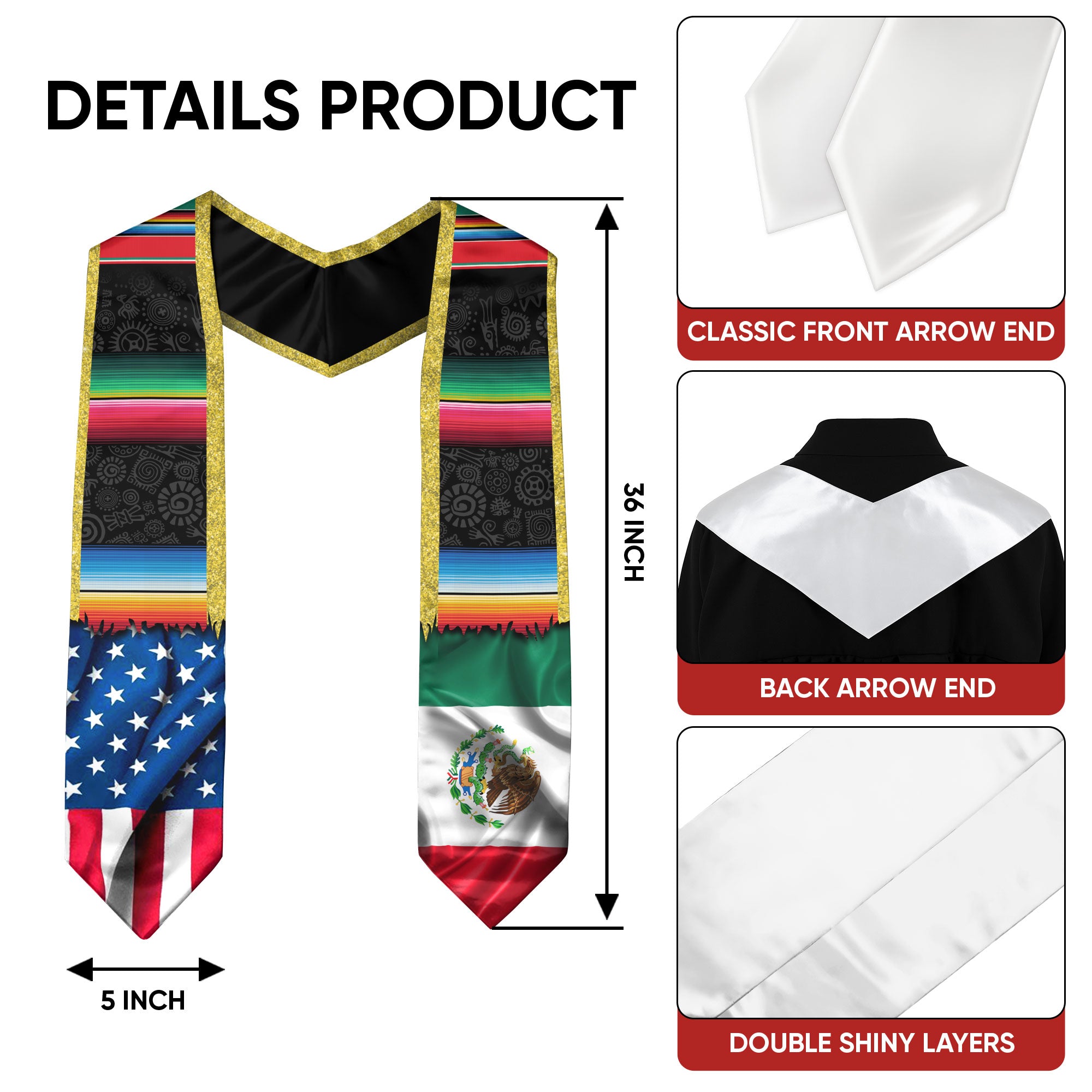 Mexican Grad Sash 2026, Mexican Stole, Mexico Graduation Stole, Mexican Am Flag Sash