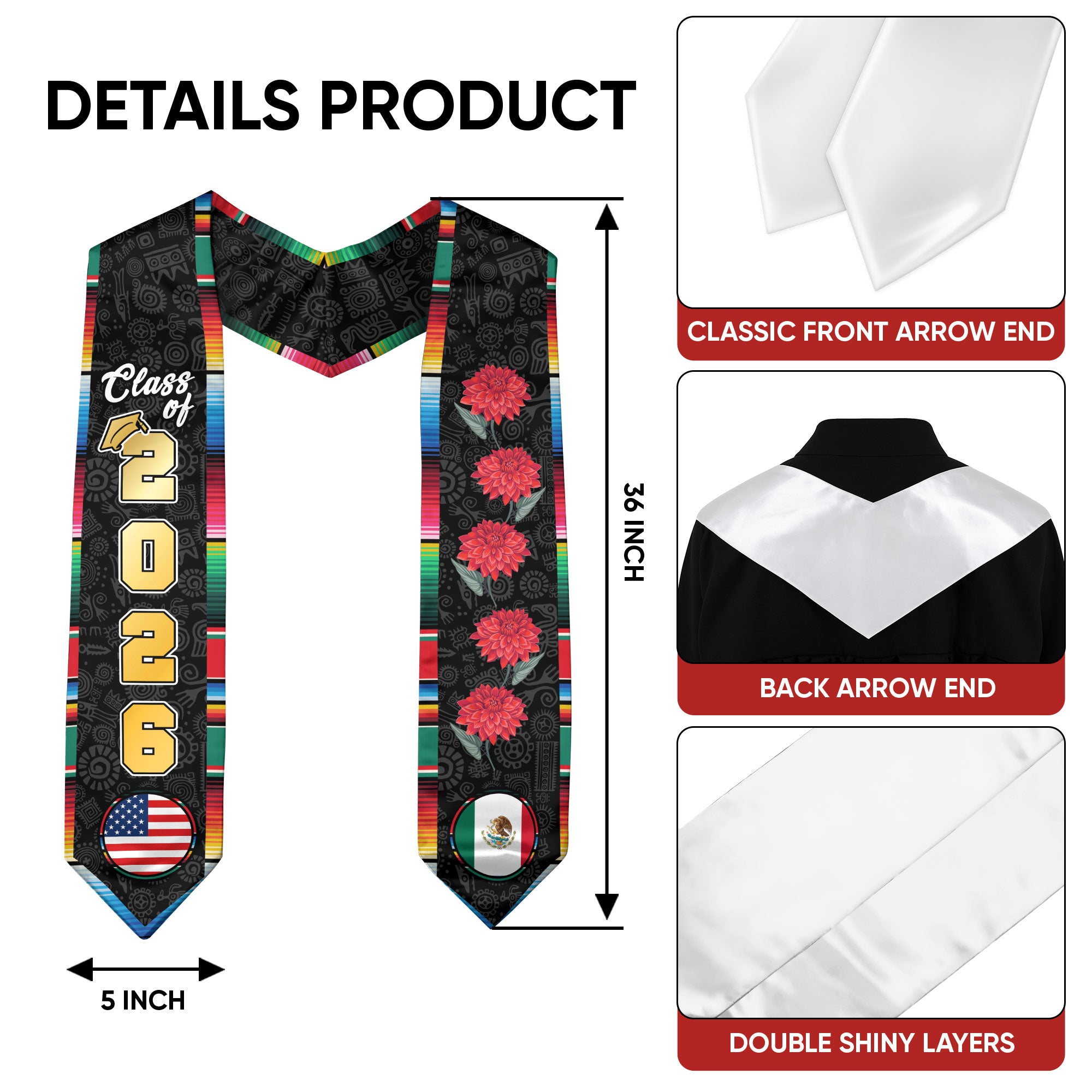Mexican Graduation Sash 2026, Mexican Am Flag Sash, Mexican Stole, Mexico Grad Stole