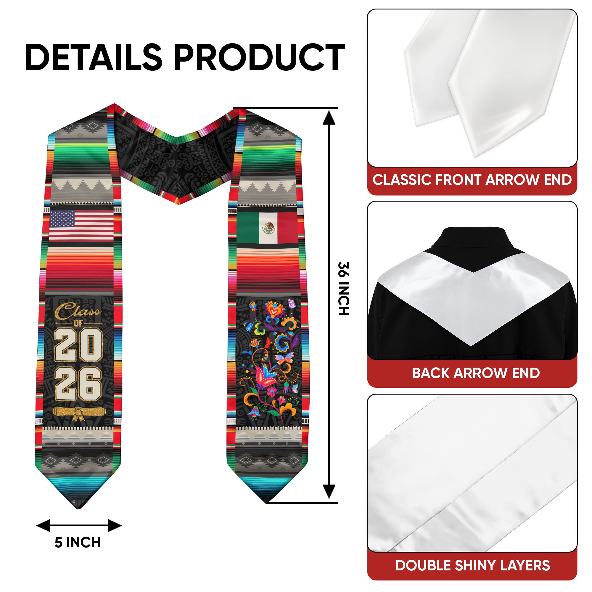 Mexican Graduation Sash 2026, Mexico Graduation Sash, Mexican American Flag Sash, Mexico Graduation Stole