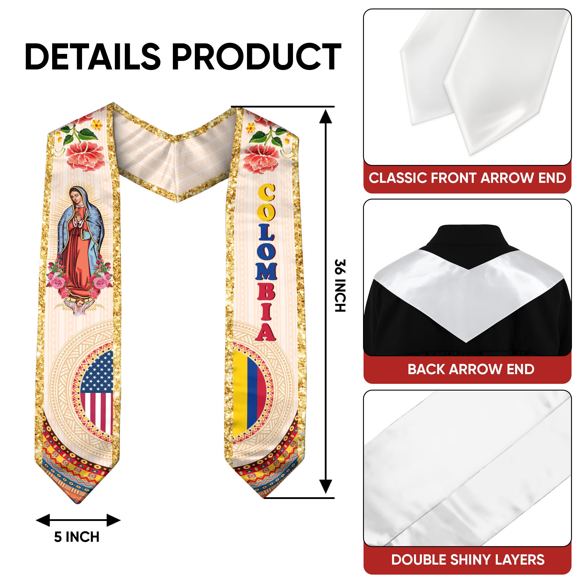 Colombia Graduation Stole 2026 with National Flag Design, Elegant Graduation Sash for Class of 2026