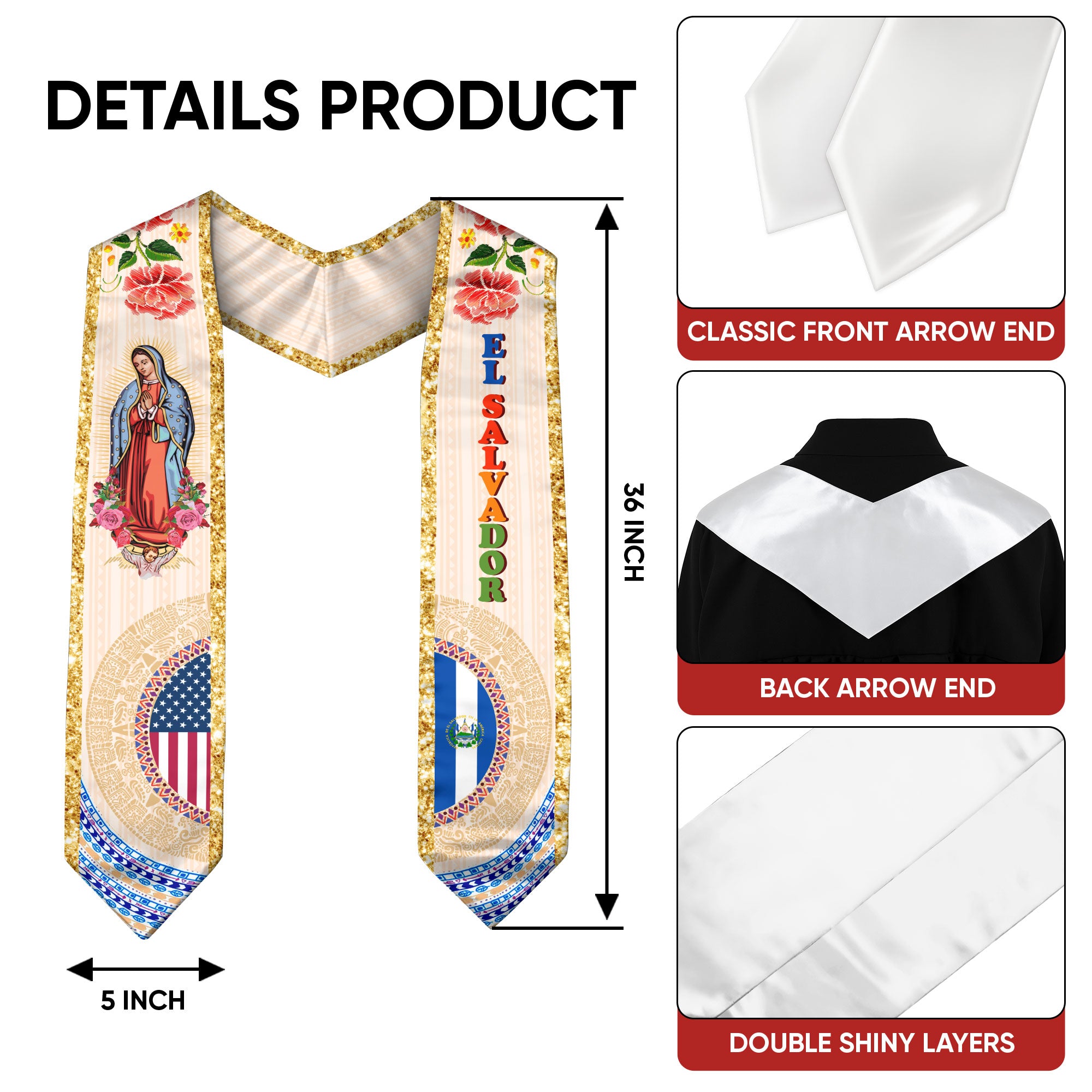 El Salvador Graduation Stole, Salvadoran Flag Design, Graduation Sash 2026
