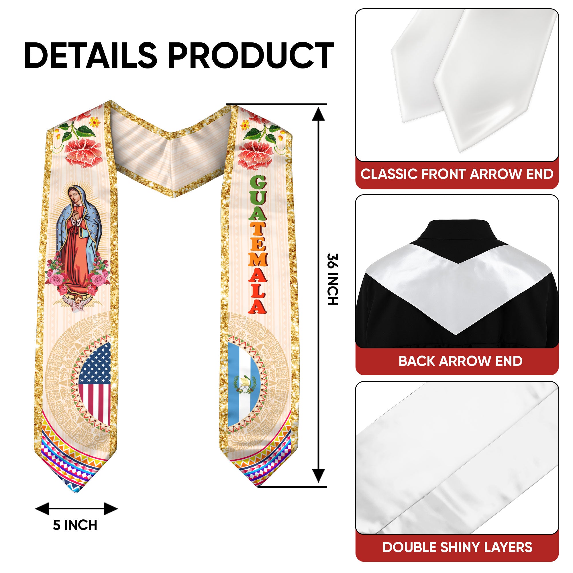 Guatemala Graduation Stole 2026, Guatemalan Flag Graduation Sash, Grad Stole