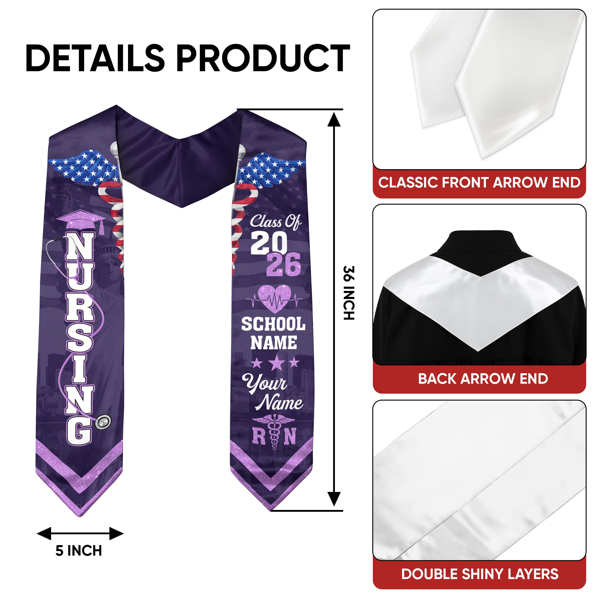 Customized Nursing Graduation Sash for RN Graduates, BSN Nurse Stole Class of 2026