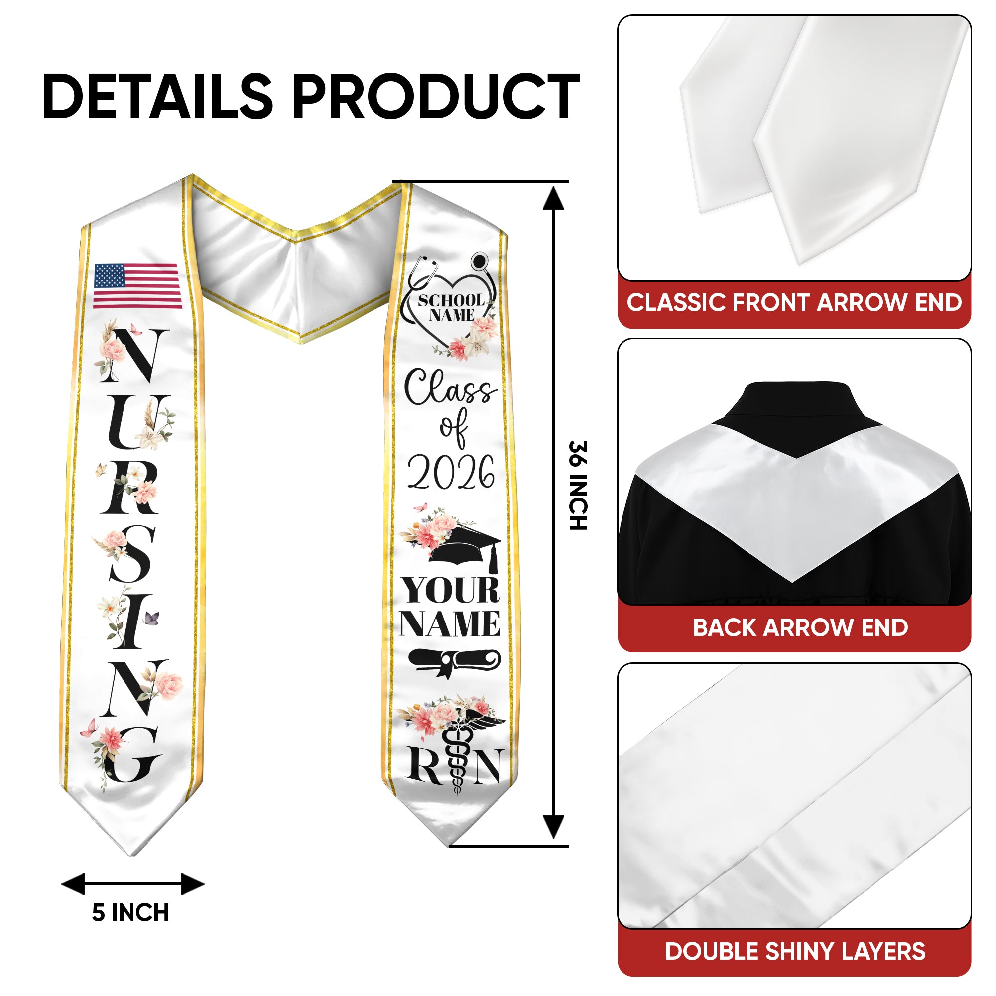 Customized Nursing Graduation Stole for RN Students, Professional Nurse Sash 2026