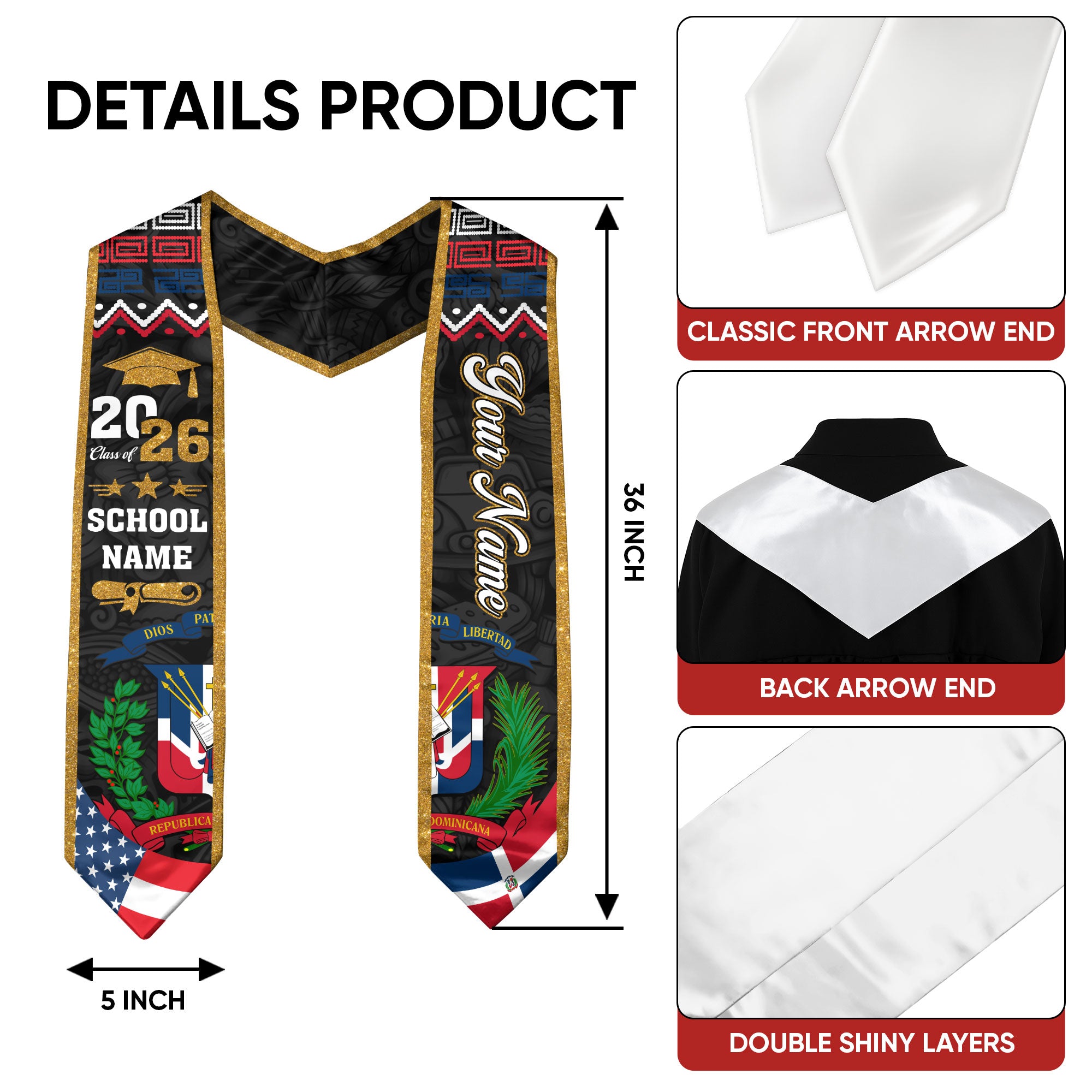 Dominican Flag Graduation Sash 2026, Dominican Stole, Custom Detail Option