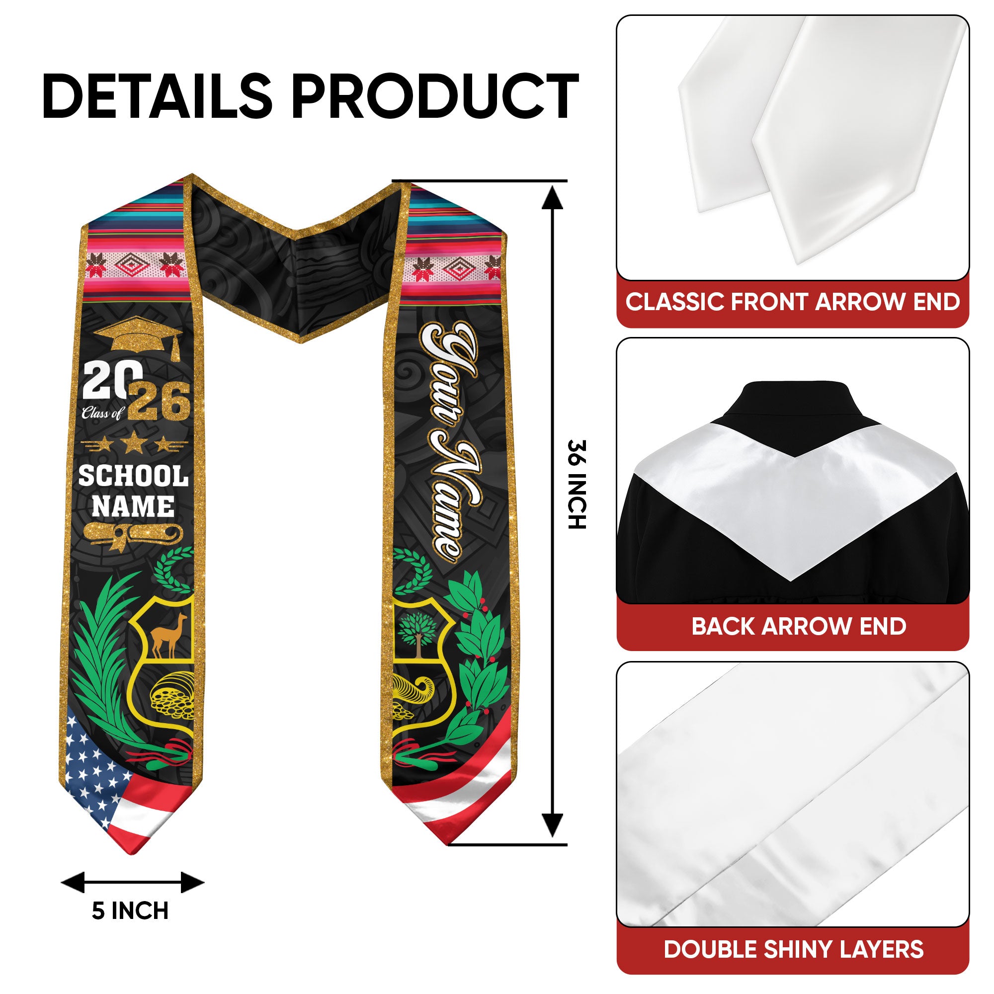 Customized Peru Graduation Stole, Peruvian Flag Stole, Graduation Sash for Graduates 2026