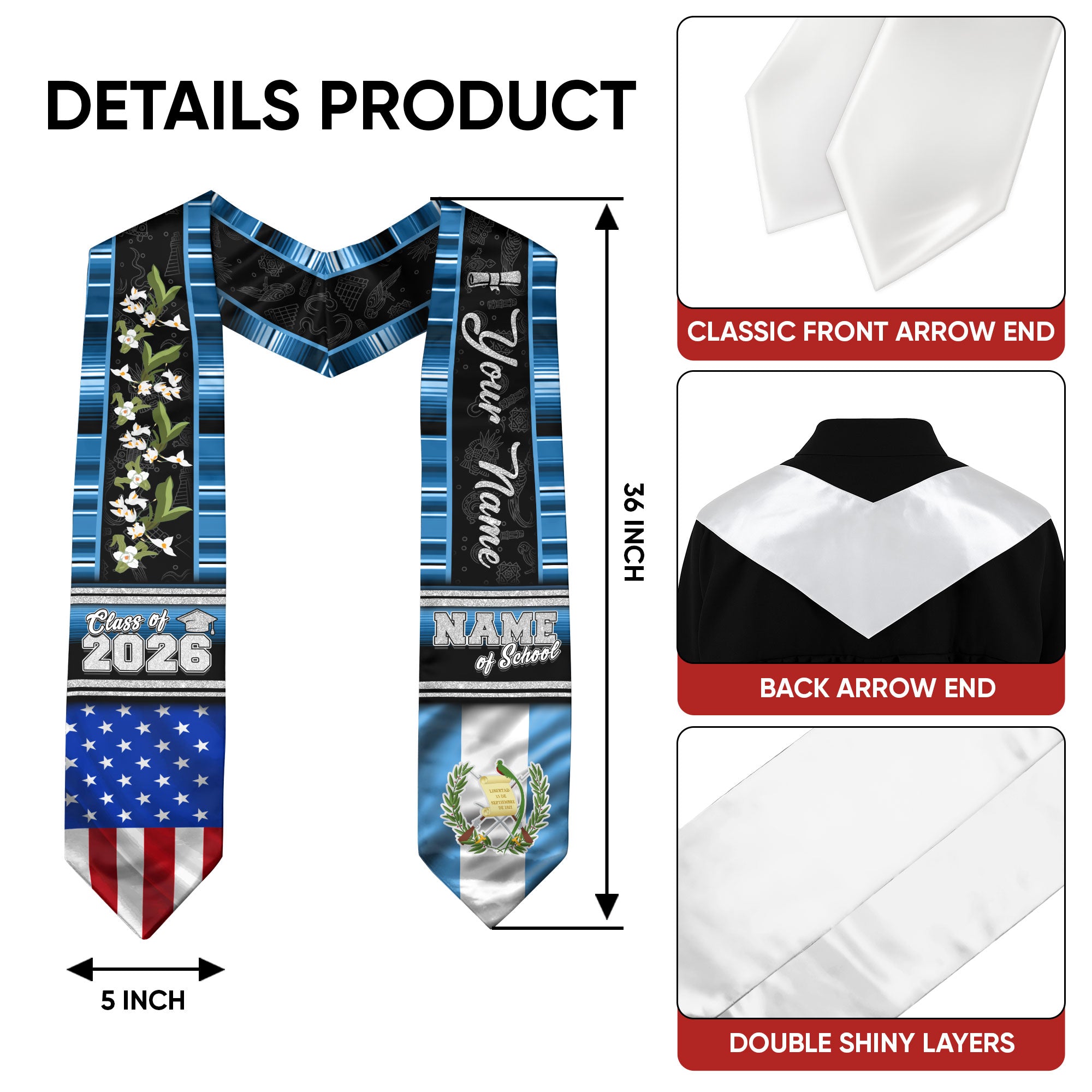 Guatemala Graduation Sash, Guatemala Flag Graduation Stole 2026, Guatemala Stole