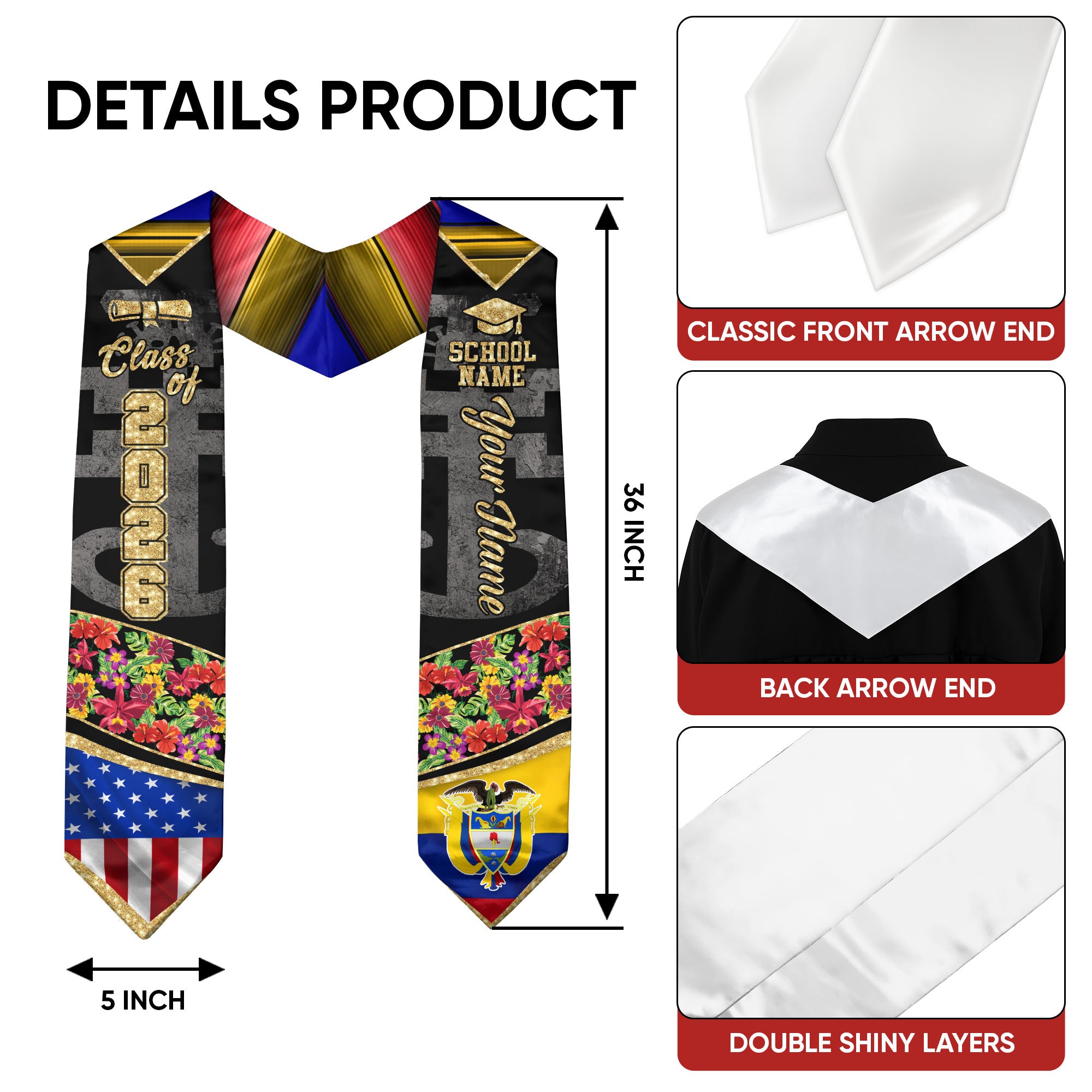 Colombian Graduation Sash 2026, Colombia Graduation Stole, Stole with Personalized Finish