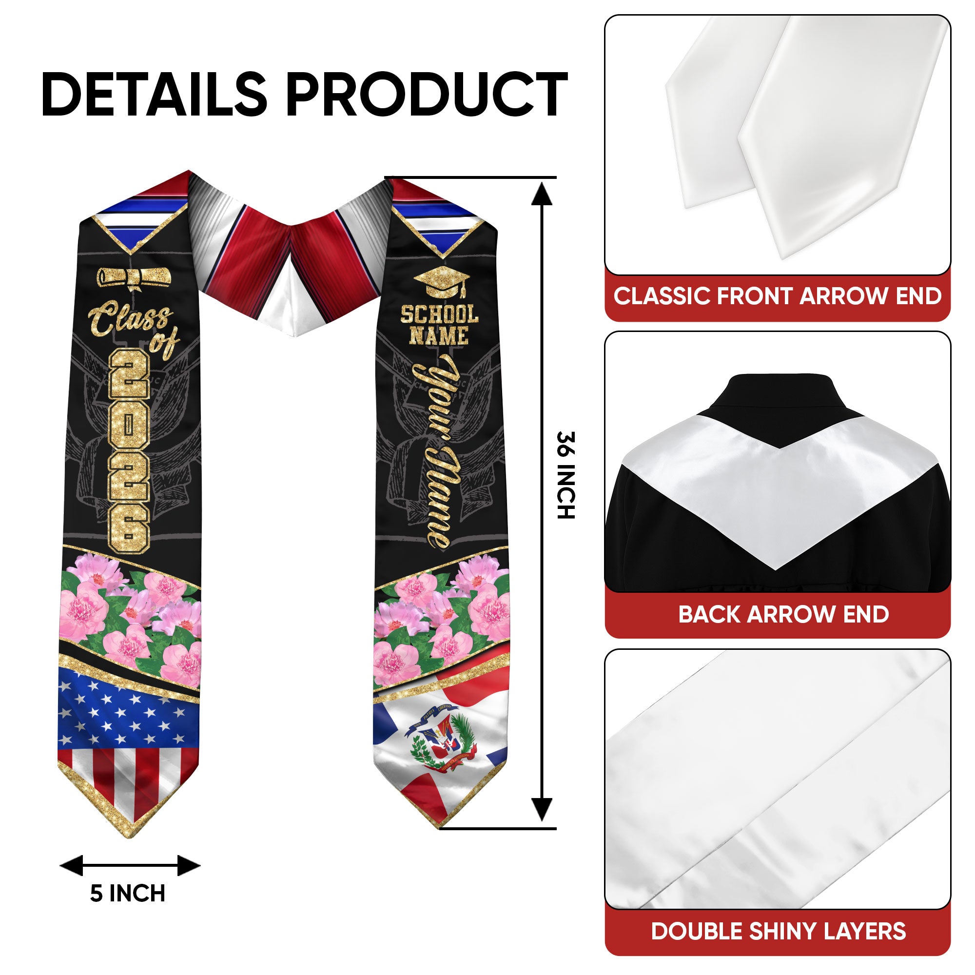 Dominican Graduation Sash 2026, Dominican Graduation Stole, Stole with Personalized Finish