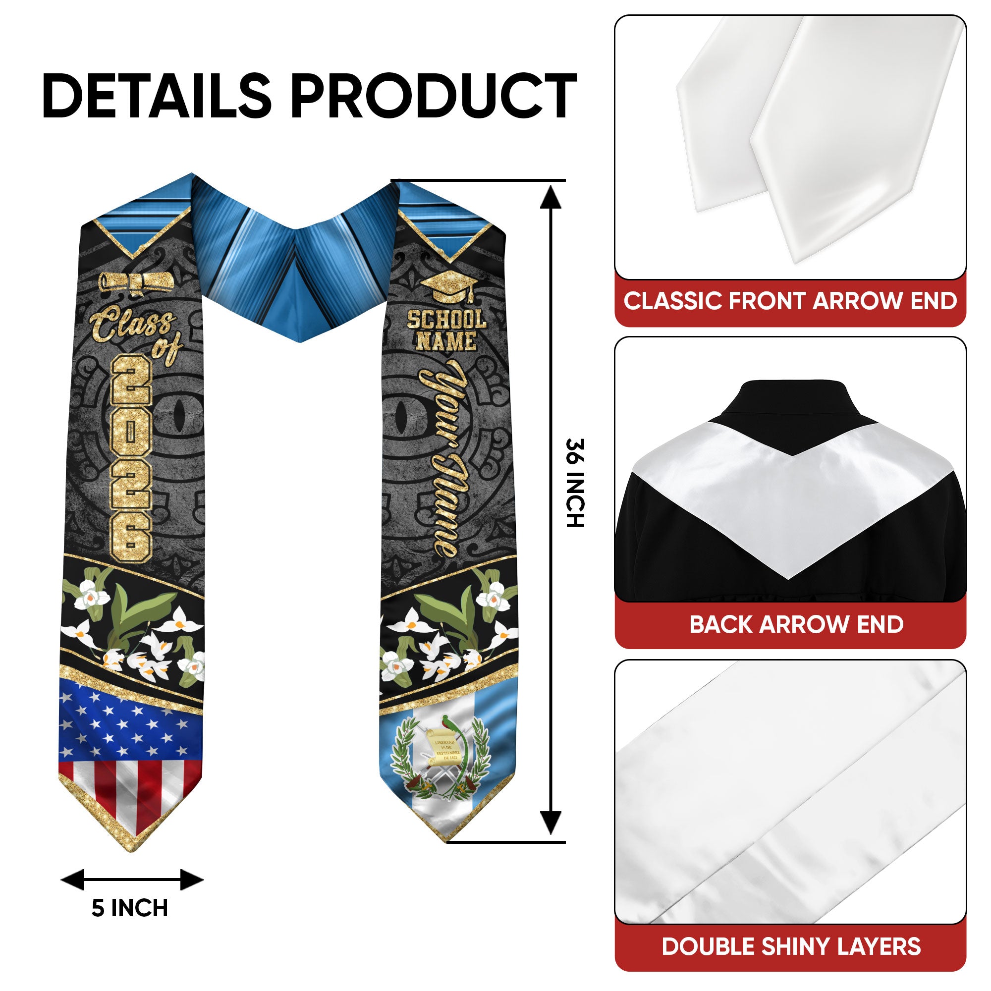 Guatemala Stole 2026, Guatemala Flag Sash, Guatemala Graduation Sash