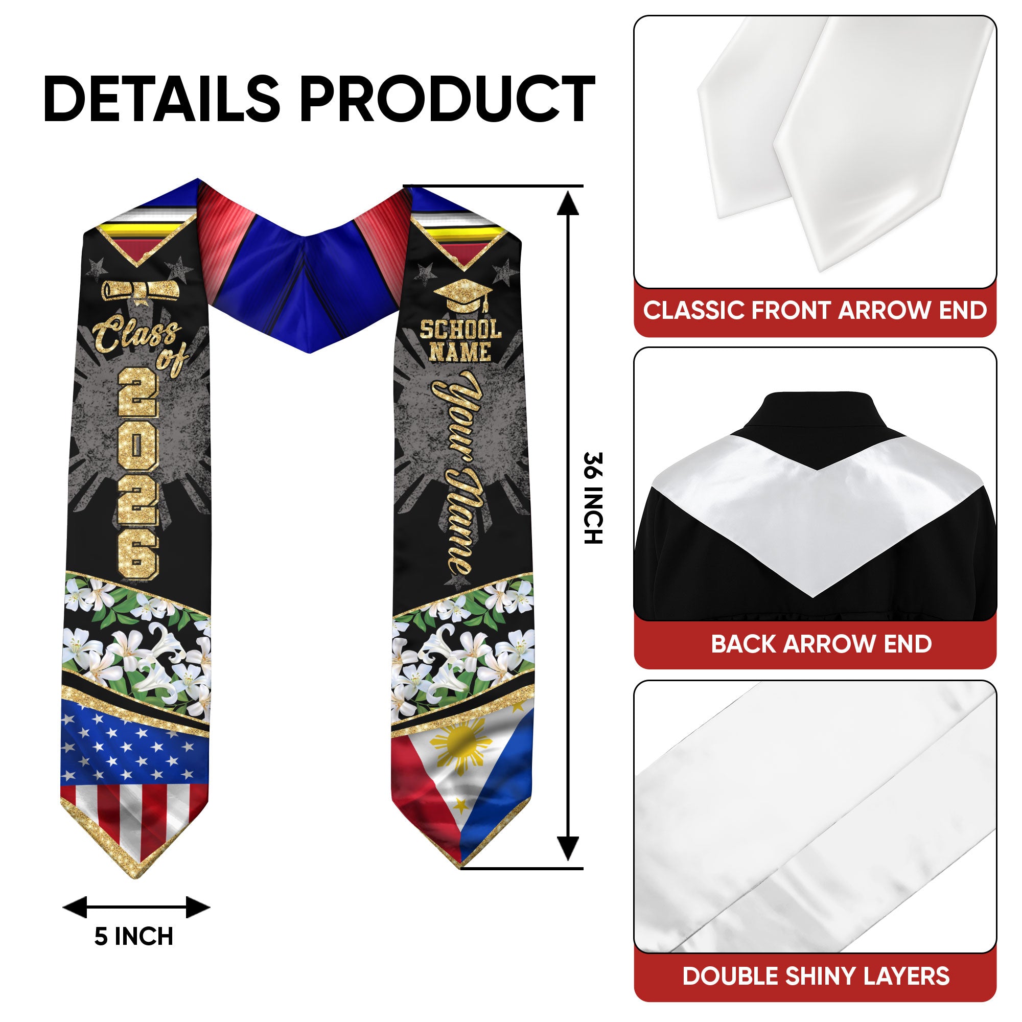 Philippines Graduation Sash 2026, Filipino Graduation Stole, Stole with Personalized Finish