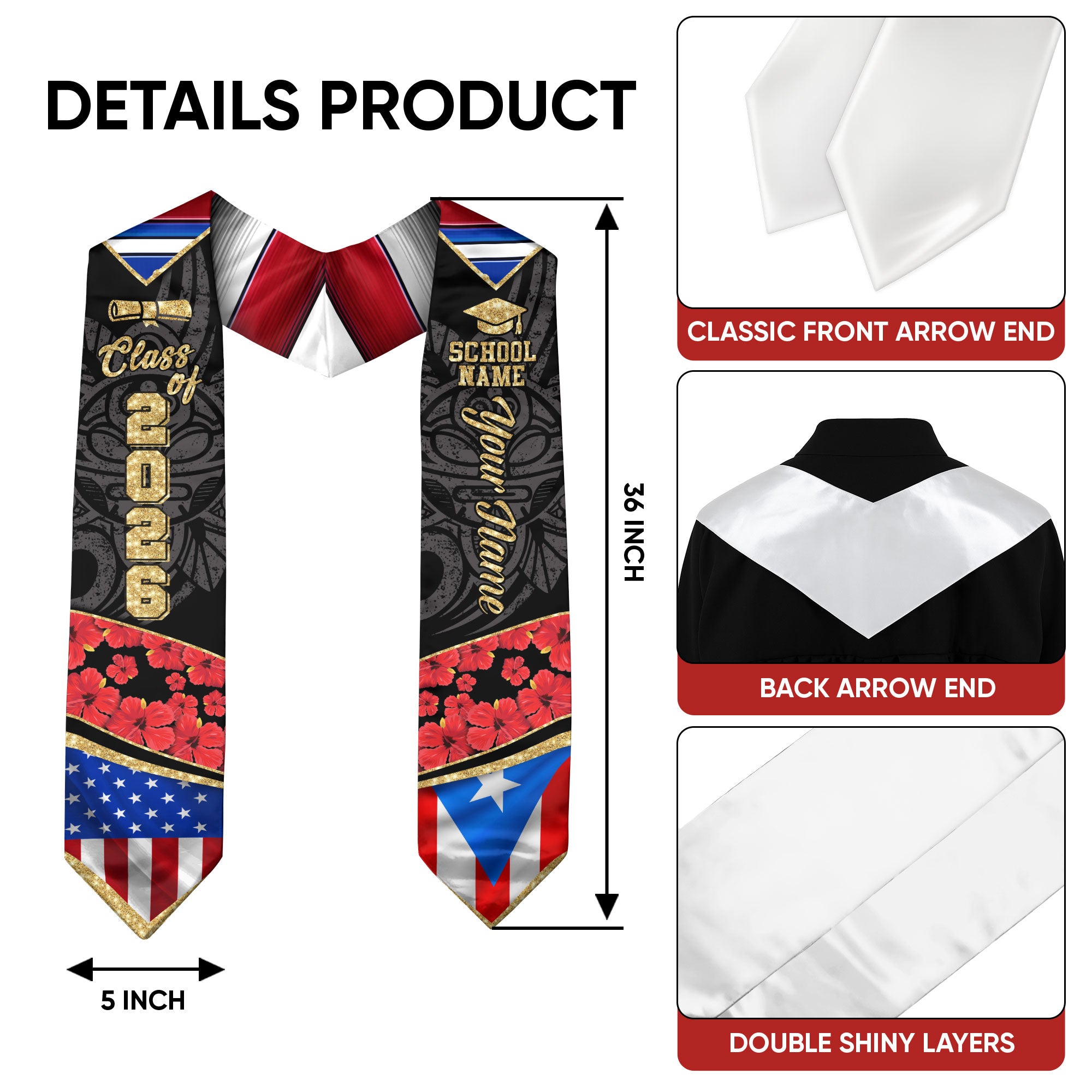 Puerto Rico Graduation Sash 2026, Puerto Rican Graduation Stole, Personalized Finish Stole