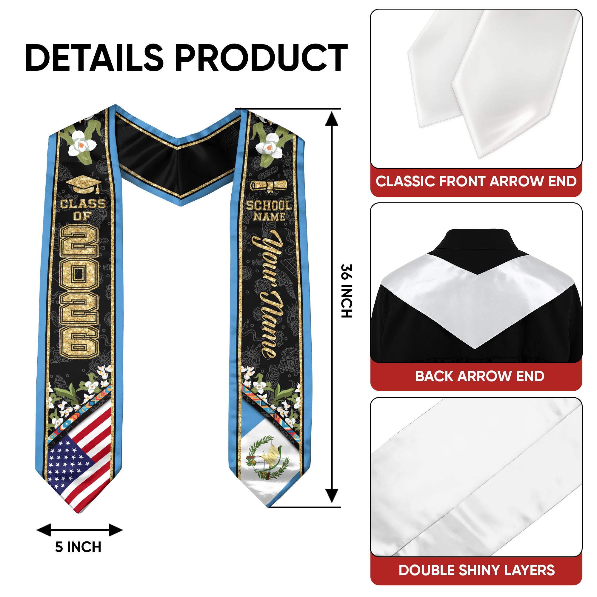 Guatemala Stole, 2026 Guatemala Flag Sash, Guatemala Graduation Stole