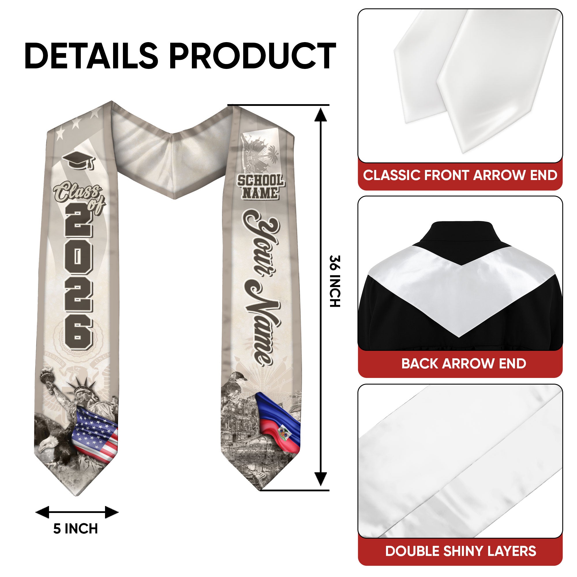 Haitian Flag Graduation Stole 2026, Haiti Stole Sash, Custom Touch for Class of 2026