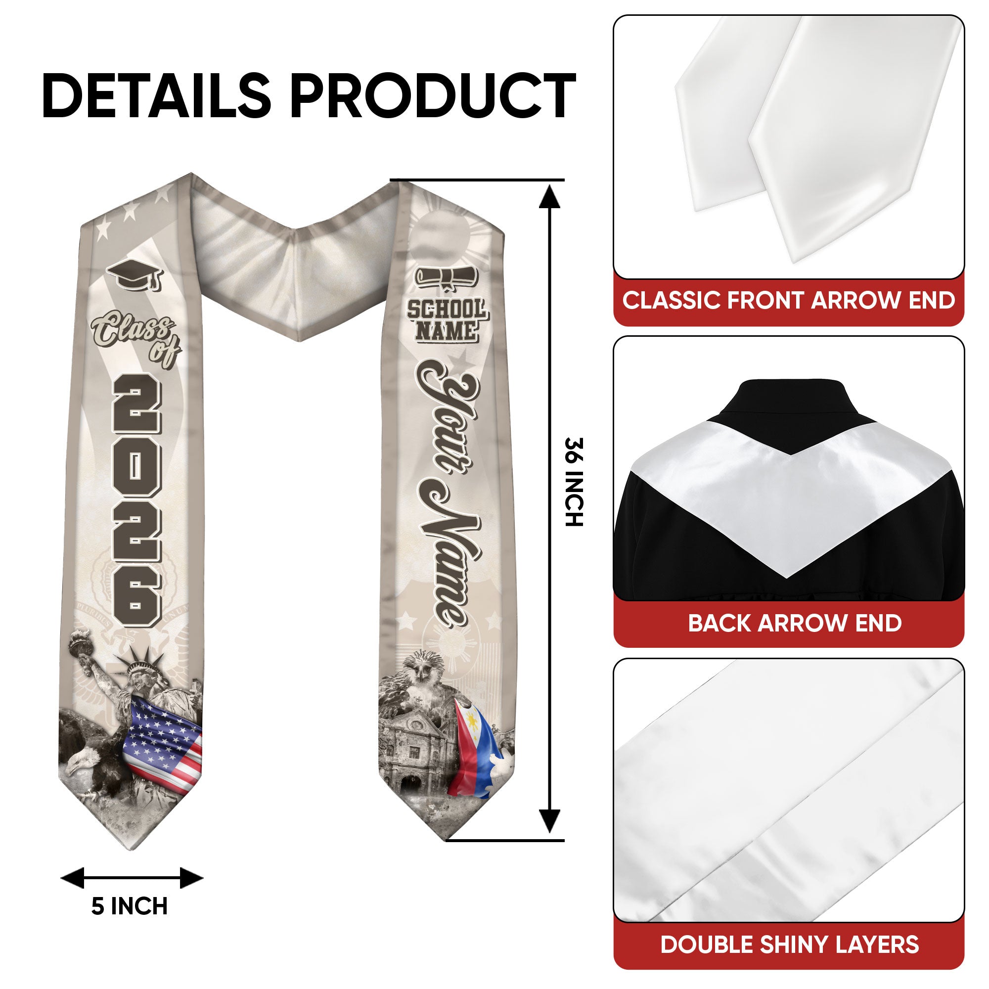 Filipino Flag Graduation Stole 2026, Philippines Stole Sash, Custom Touch for Graduates