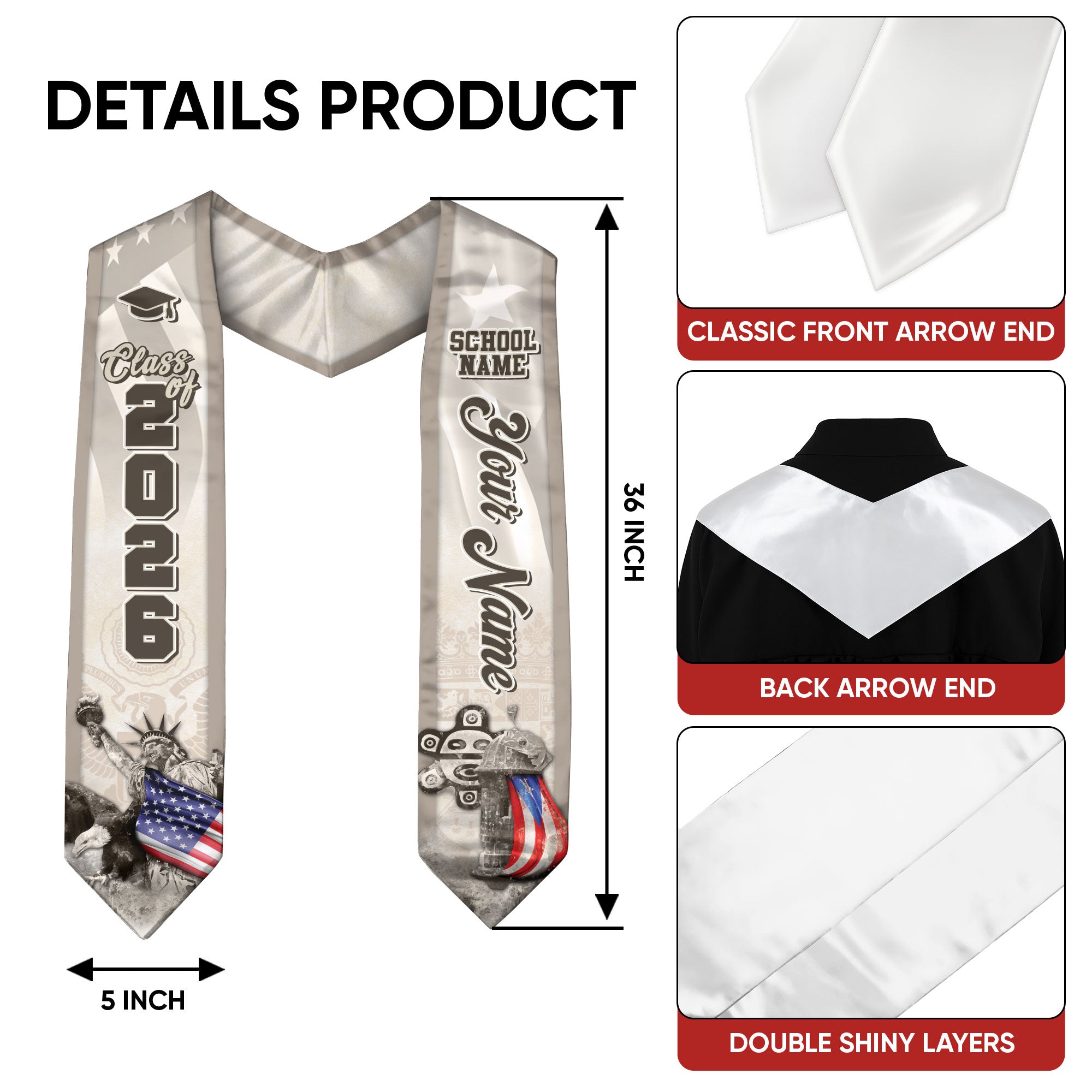 Puerto Rican Flag Graduation Stole 2026, Puerto Rico Stole Sash, Custom Touch for Graduates