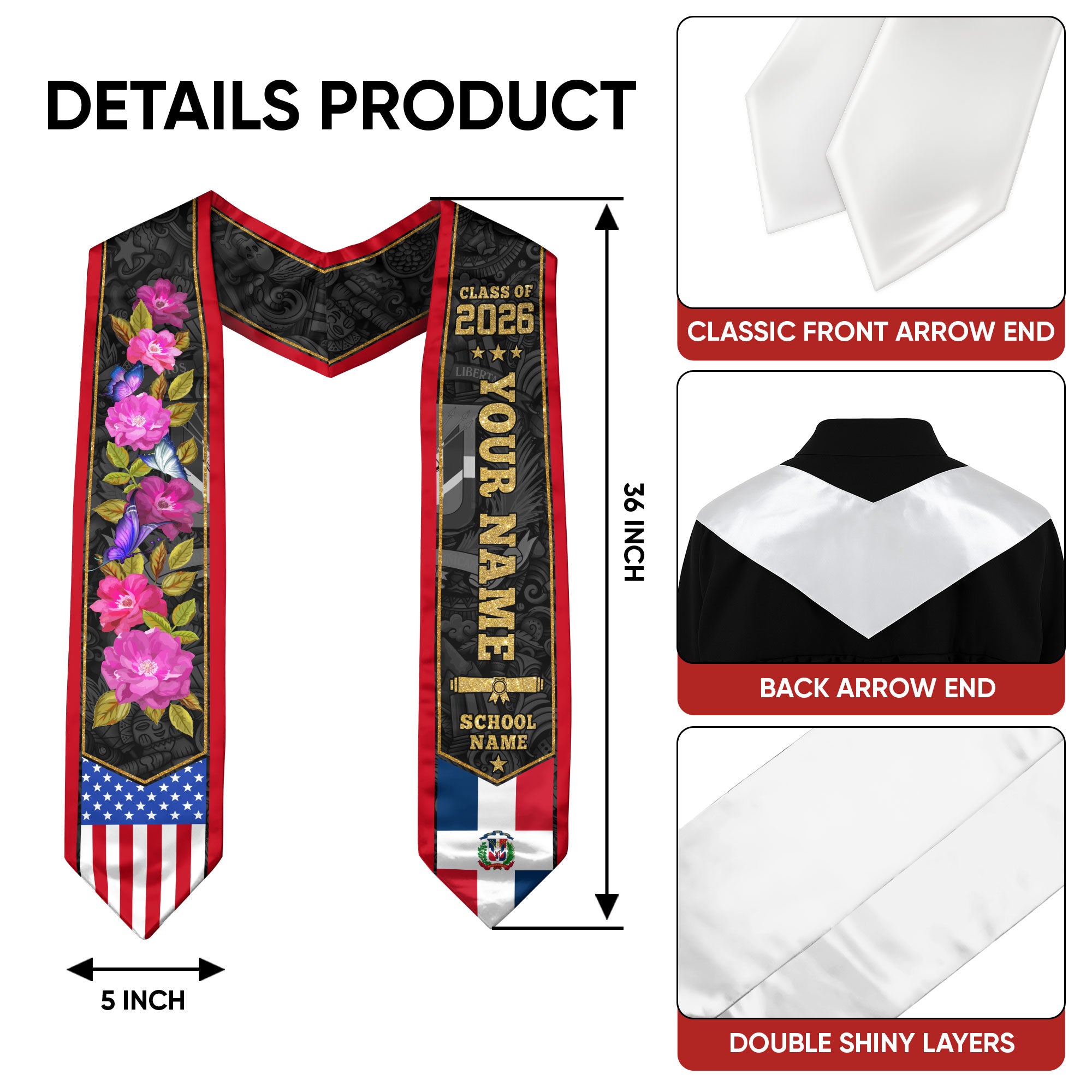Dominican Graduation Sash, Dominican Flag Graduation Sash 2026, Dominican Stole