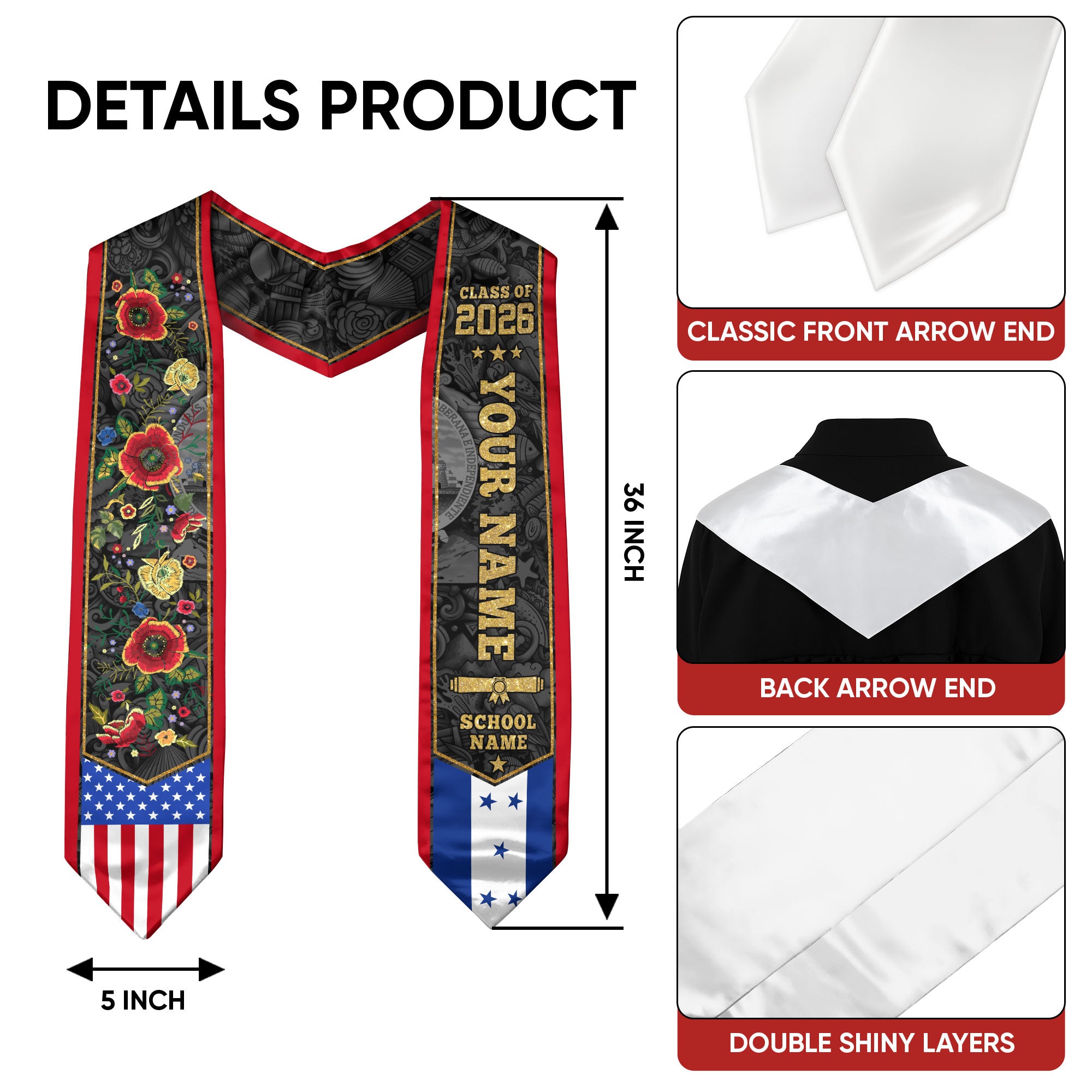 Honduran Graduation Sash, Honduras Flag Graduation Sash 2026, Honduras Stole