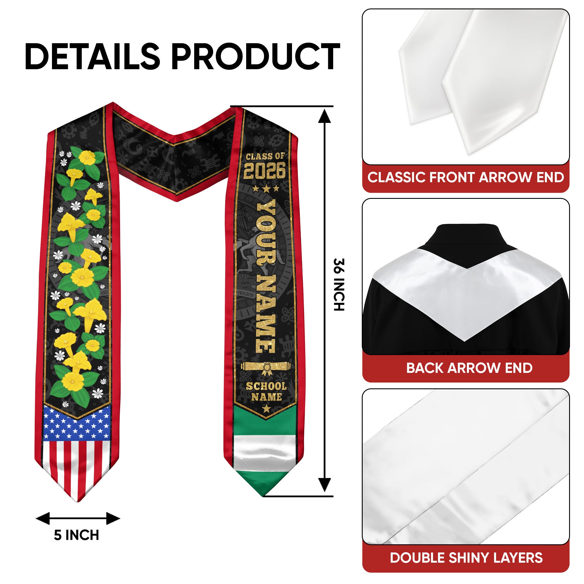Nigeria Graduation Stole 2026, Nigerian Flag Sash, Graduation Stole with Custom Accent