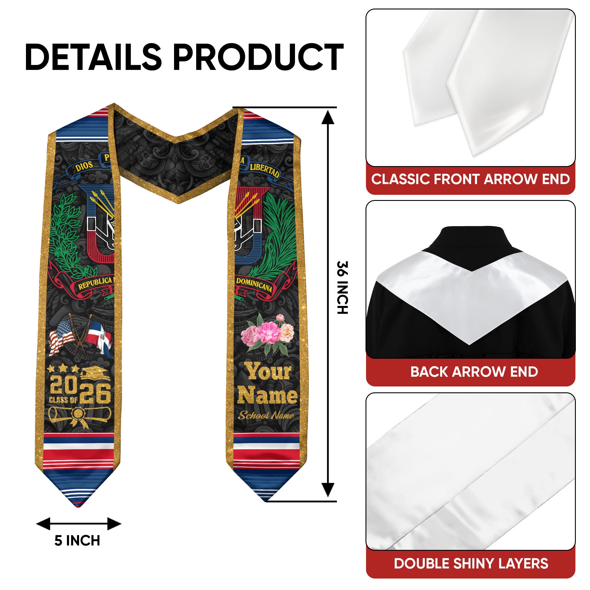 Dominican Stole for Graduation 2026, Dominican Flag Stole, Dominican Sash for Graduates