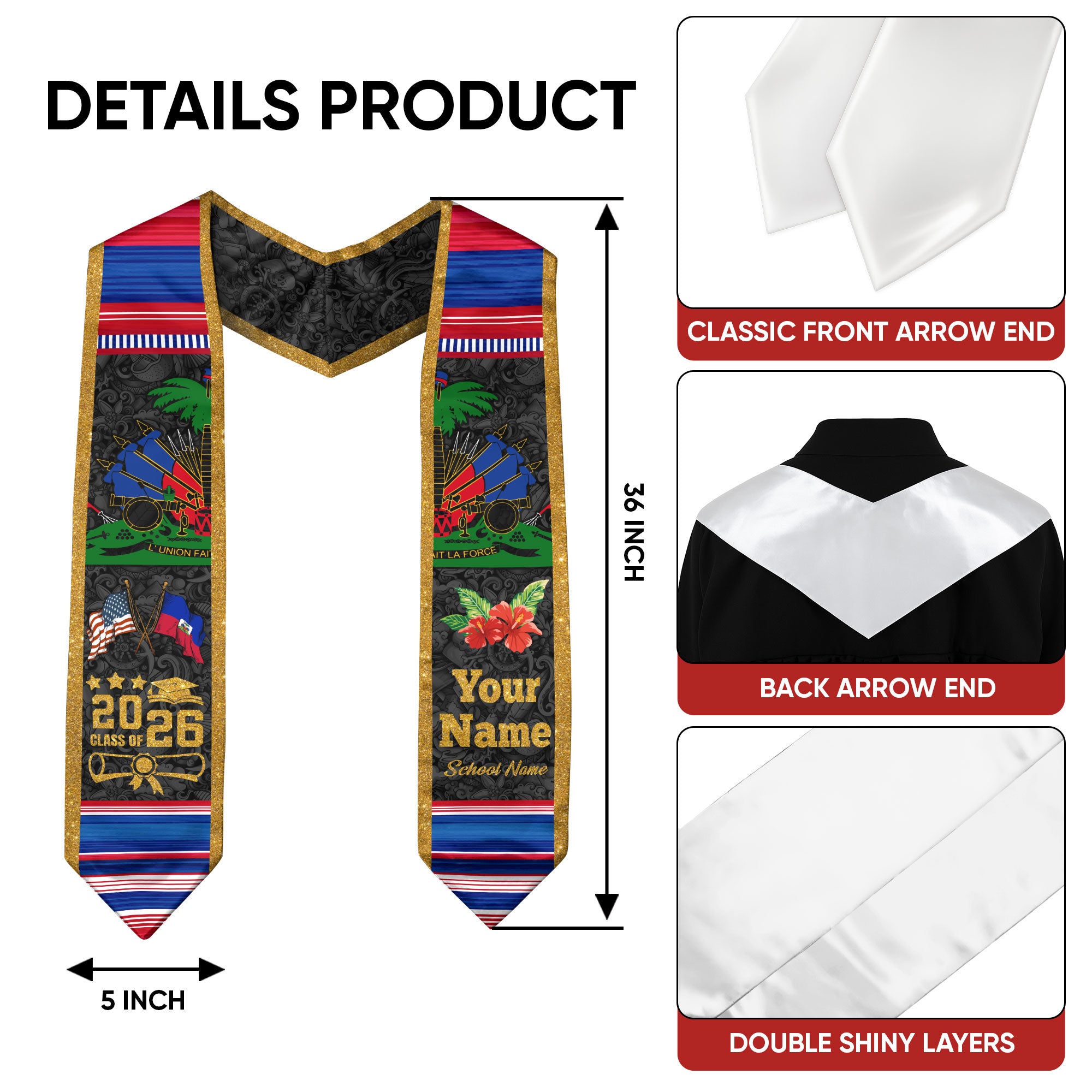 Haitian Graduation Sash 2026, Haitian Flag Graduation Sash, Stole for Graduates