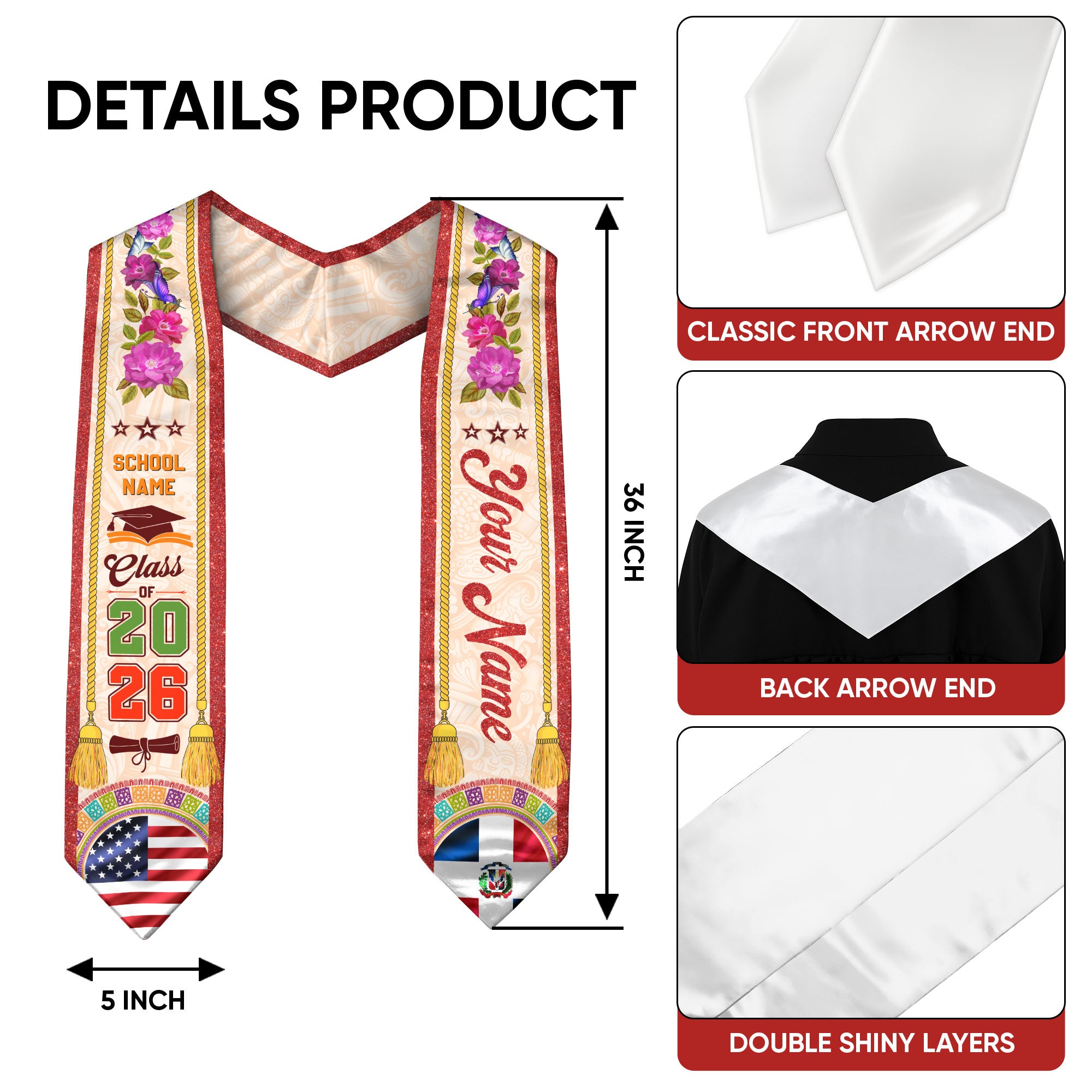 Graduation Stole Dominican Flag 2026, Dominican Sash for Graduation, Stole for Dominican Pride