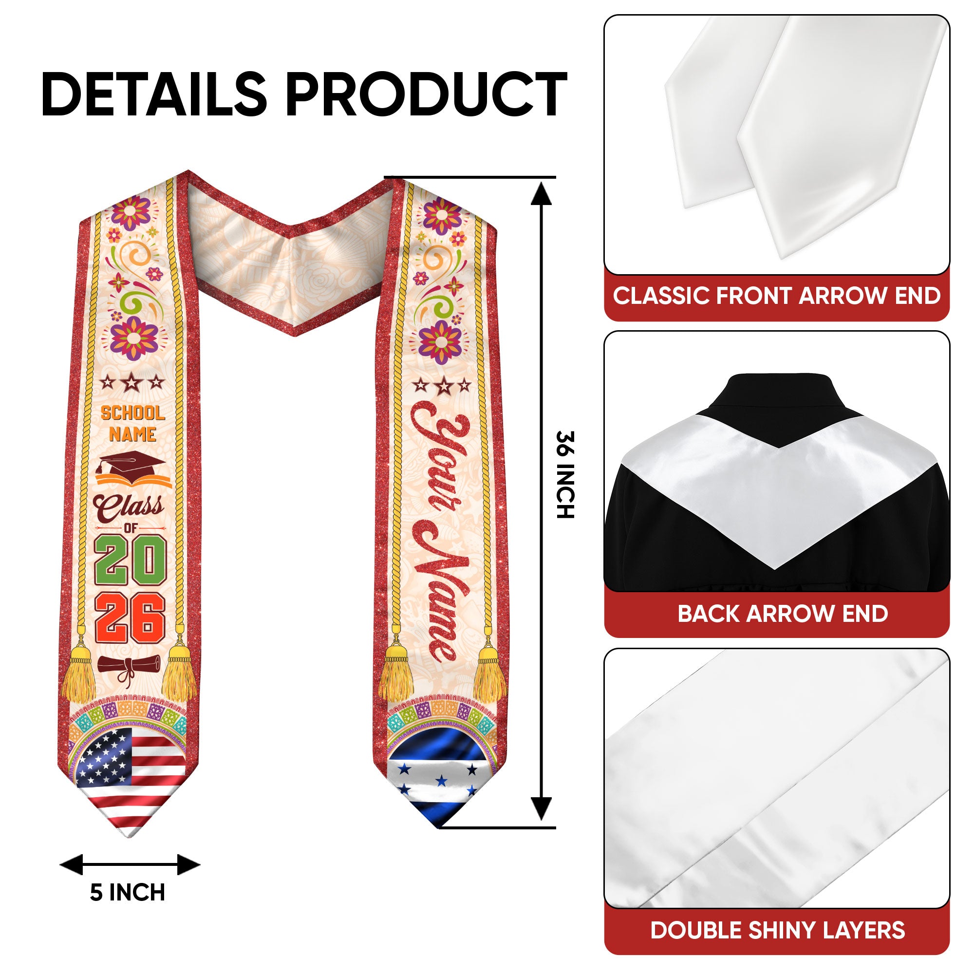 Honduran Stole, Honduras Graduation Sash 2026, Honduras Flag Stole for Graduation
