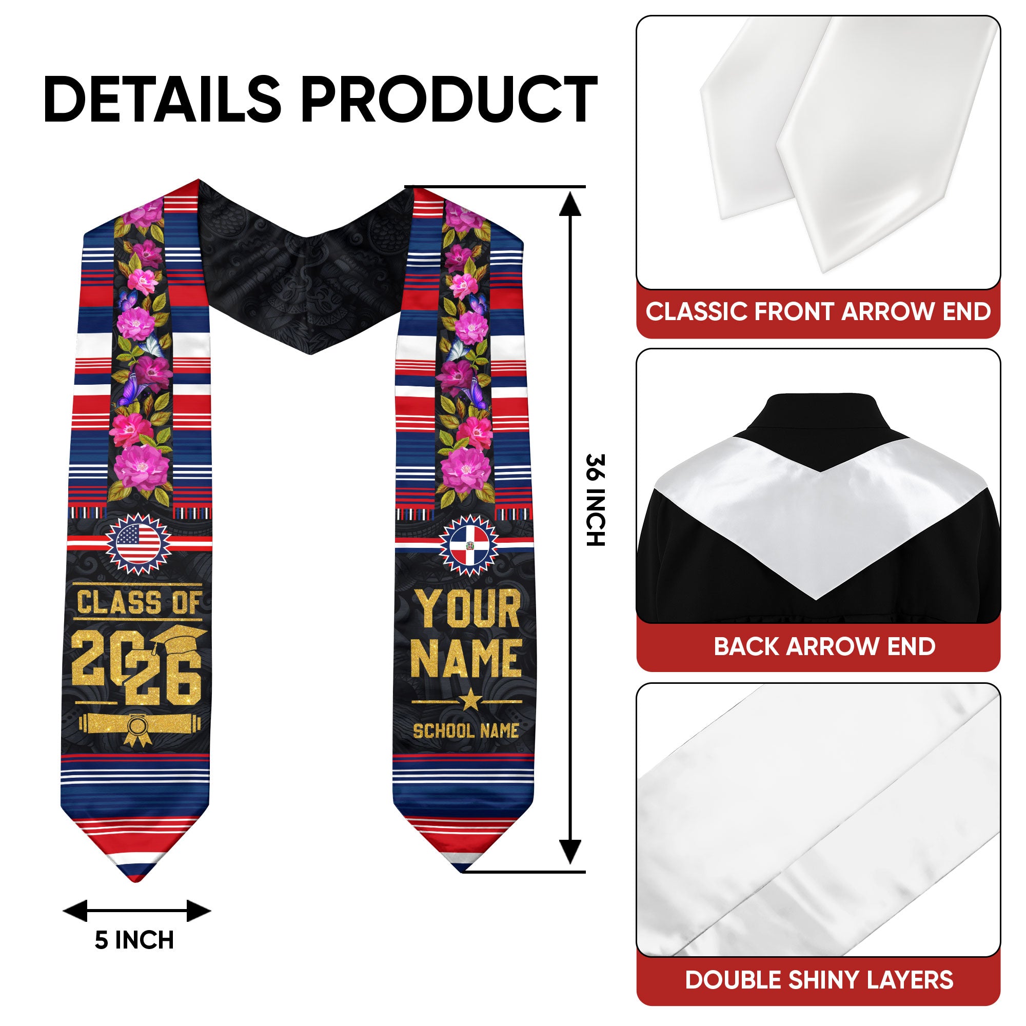 Dominican Stole 2026, Dominican Graduation Sash, Dominican Flag Stole for Graduates