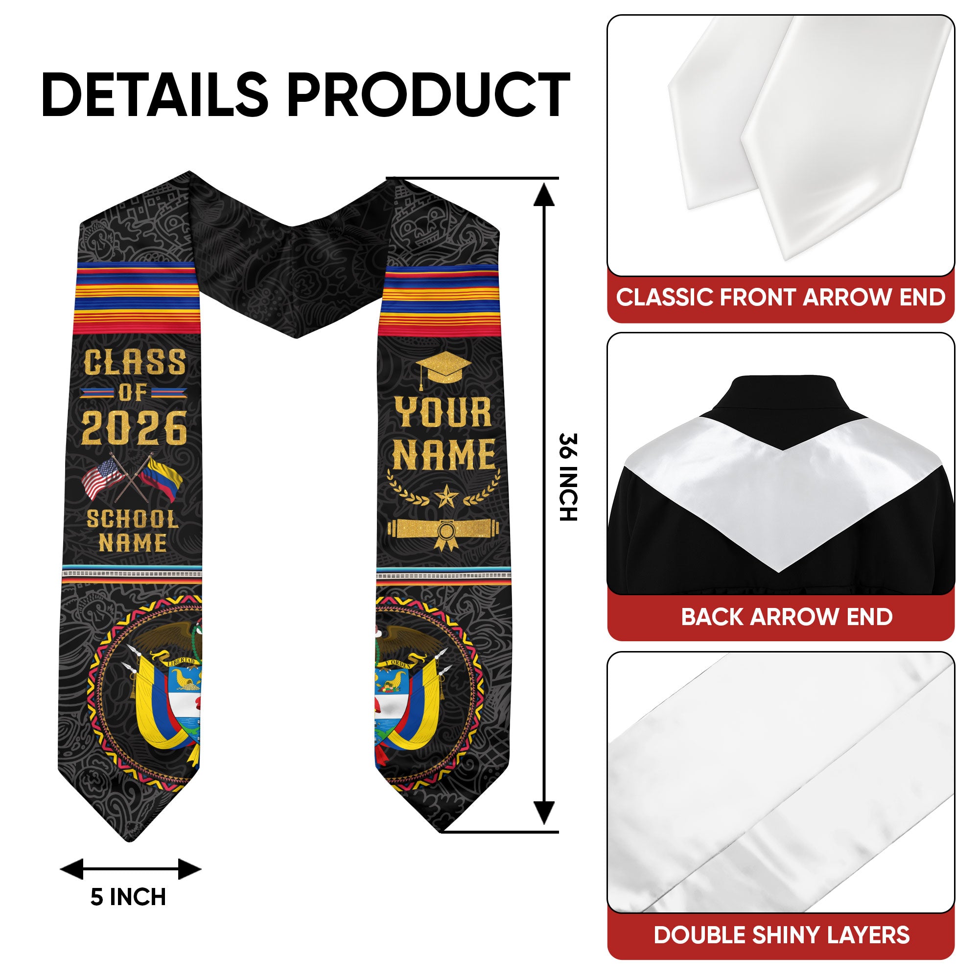 Colombian Graduation Stole 2026, National Flag Inspired Graduation Sash for Colombia Graduates