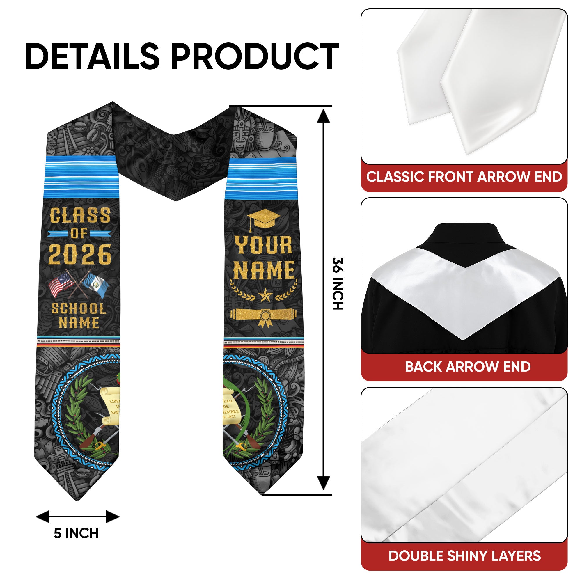 Customized Guatemalan Flag Graduation Sash 2026, Guatemala Graduation Stole, Custom Academic Style