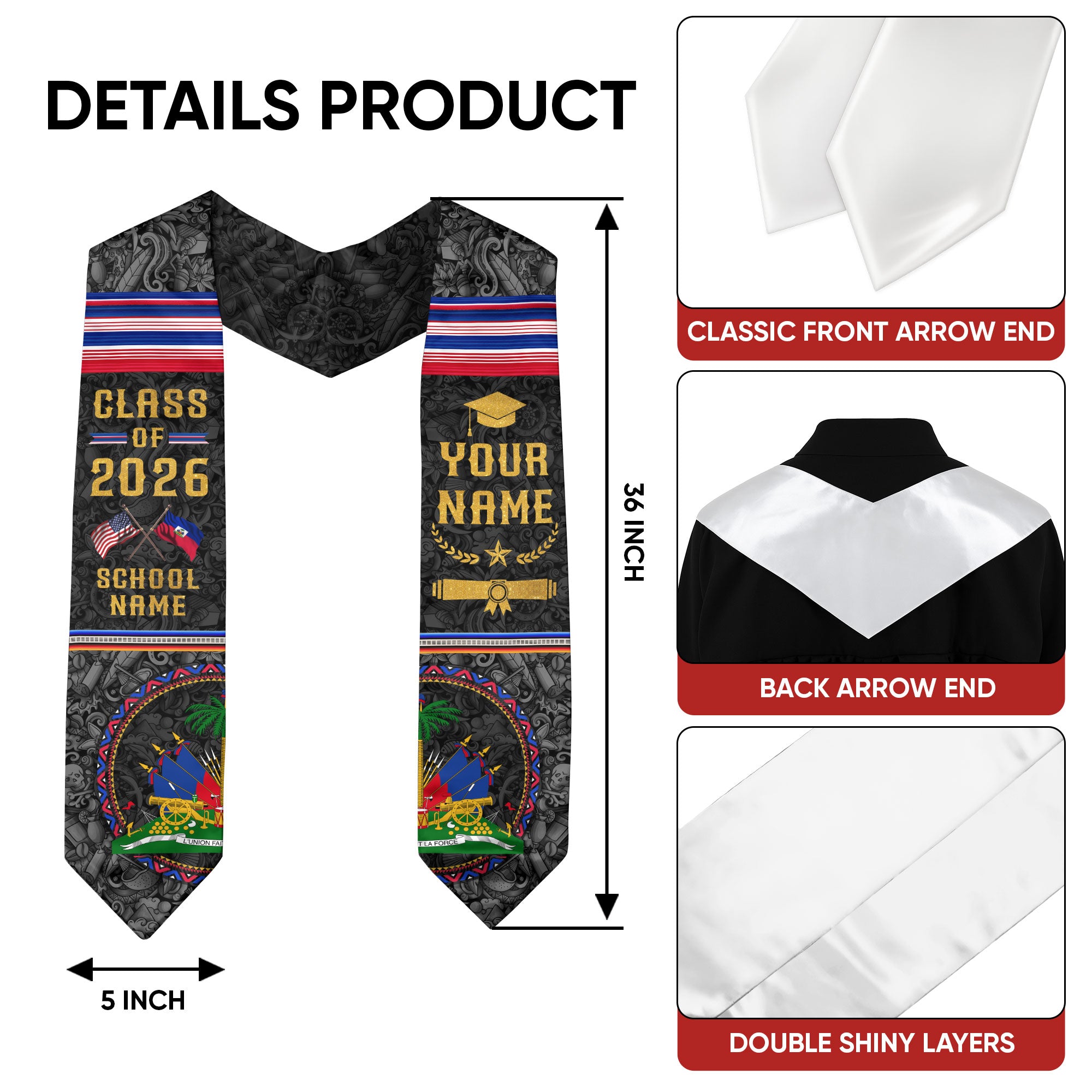 2026 Haitian Graduation Stole, Haiti Flag Sash, Haitian Cultural Graduation Sash