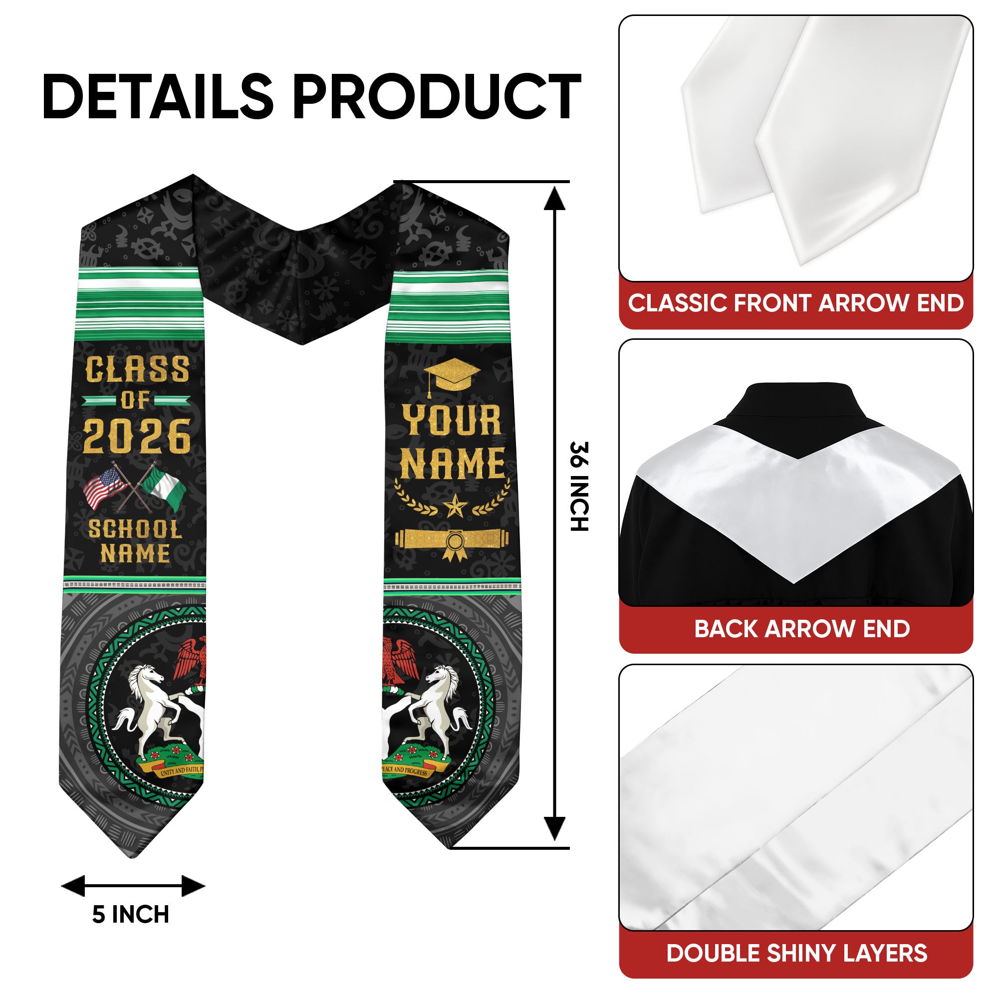 Nigerian Graduation Stole 2026, Nigeria Flag Sash, Graduation Stole with Custom Details