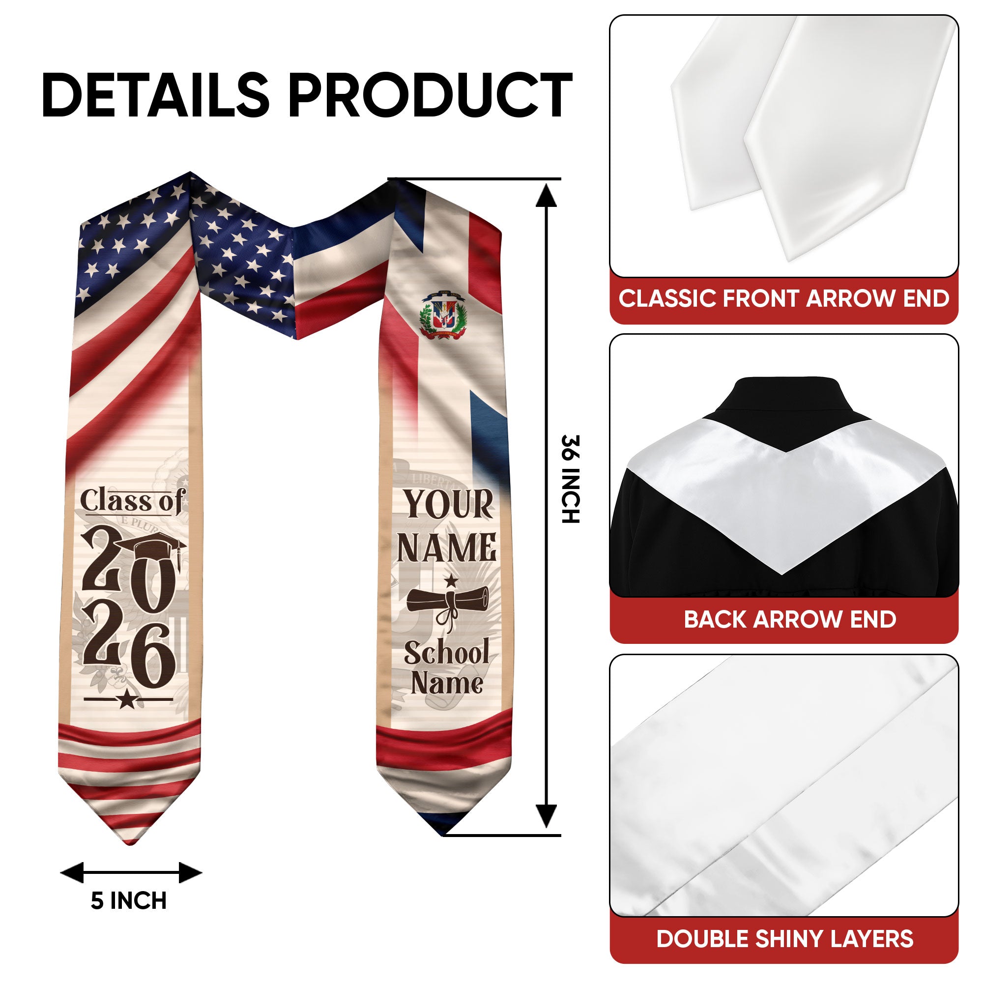 2026 Dominican Graduation Sash, Dominican Stole for Graduation, Flag Dominican Stole