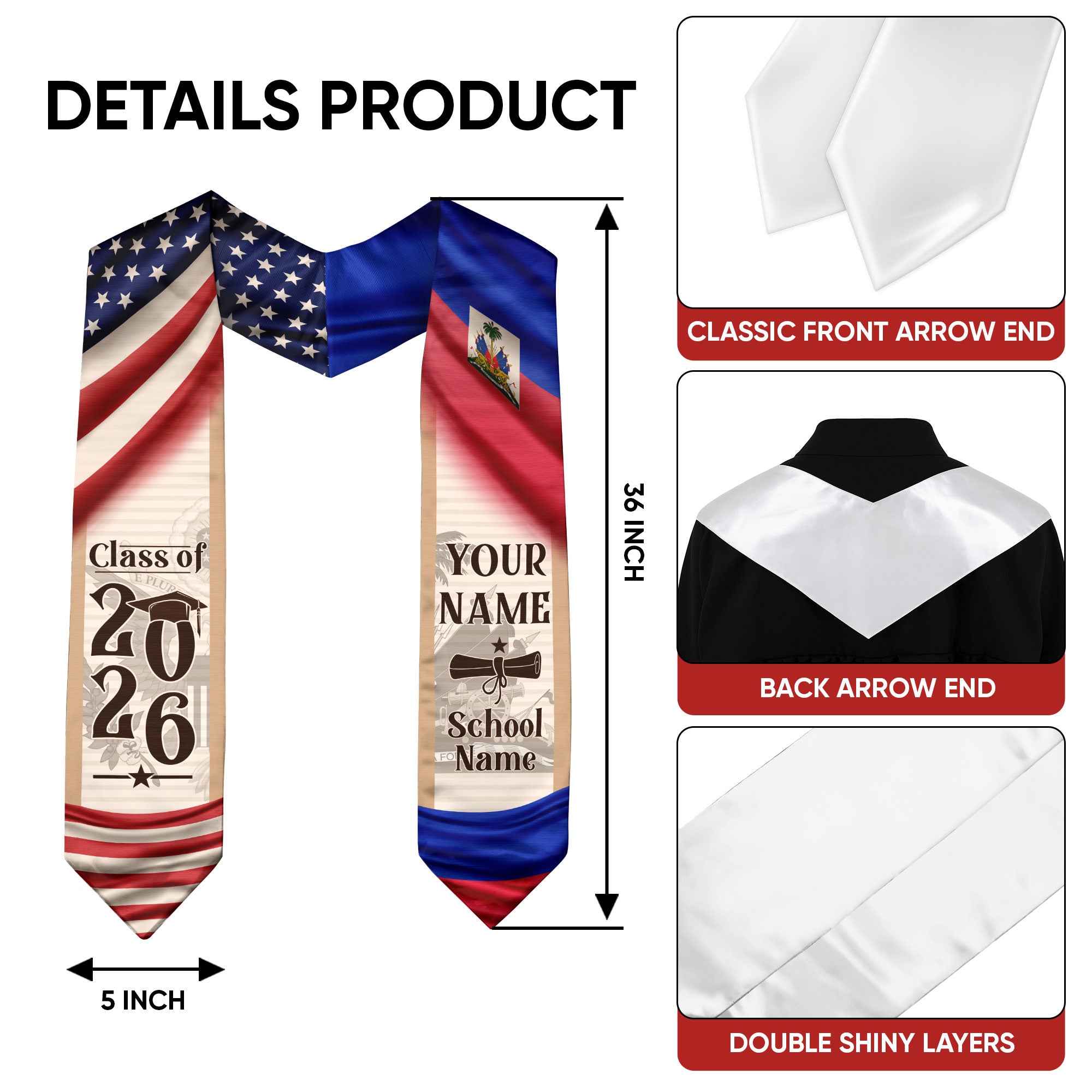2026 Haitian Flag Stole, Graduation Sash for Haiti, Stole for Haitian Graduates