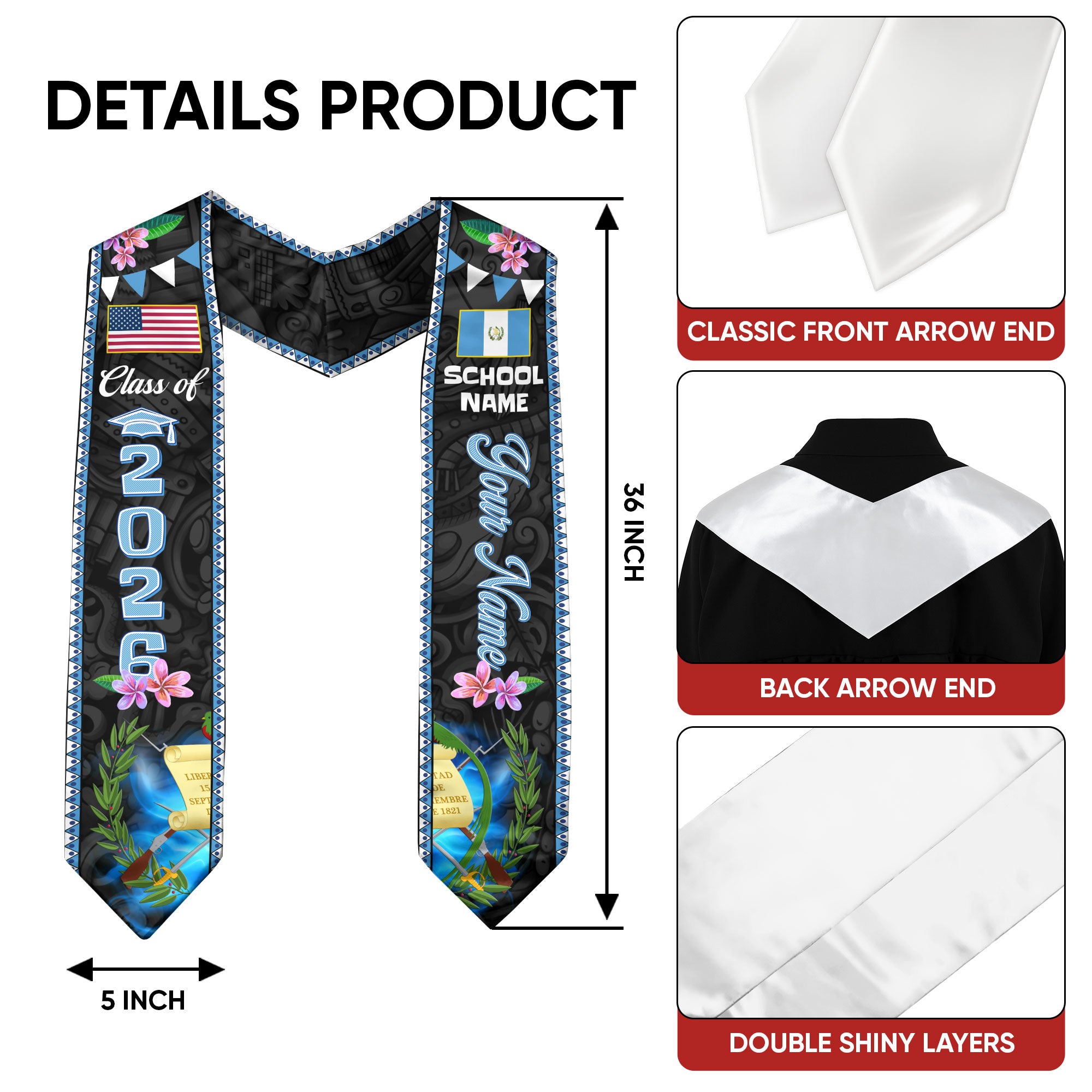 Customized Guatemala Graduation Stole, Guatemalan Sash Custom, Guatemalan Flag Stole, Custom Graduation Sash 2026, Class of 2026