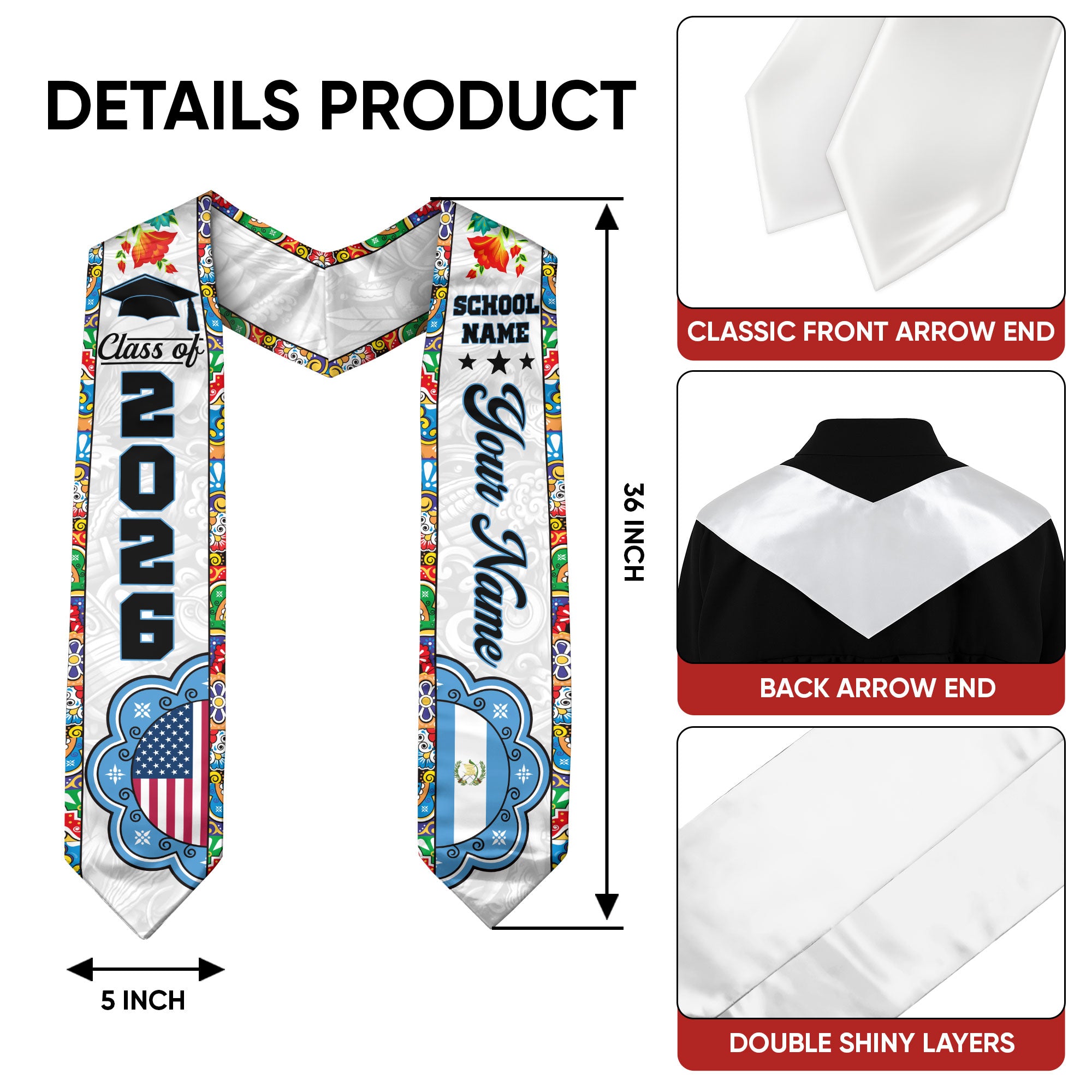 Customized Guatemala American Graduation Stole, Guatemala Flag Graduation Sash, Class of 2026
