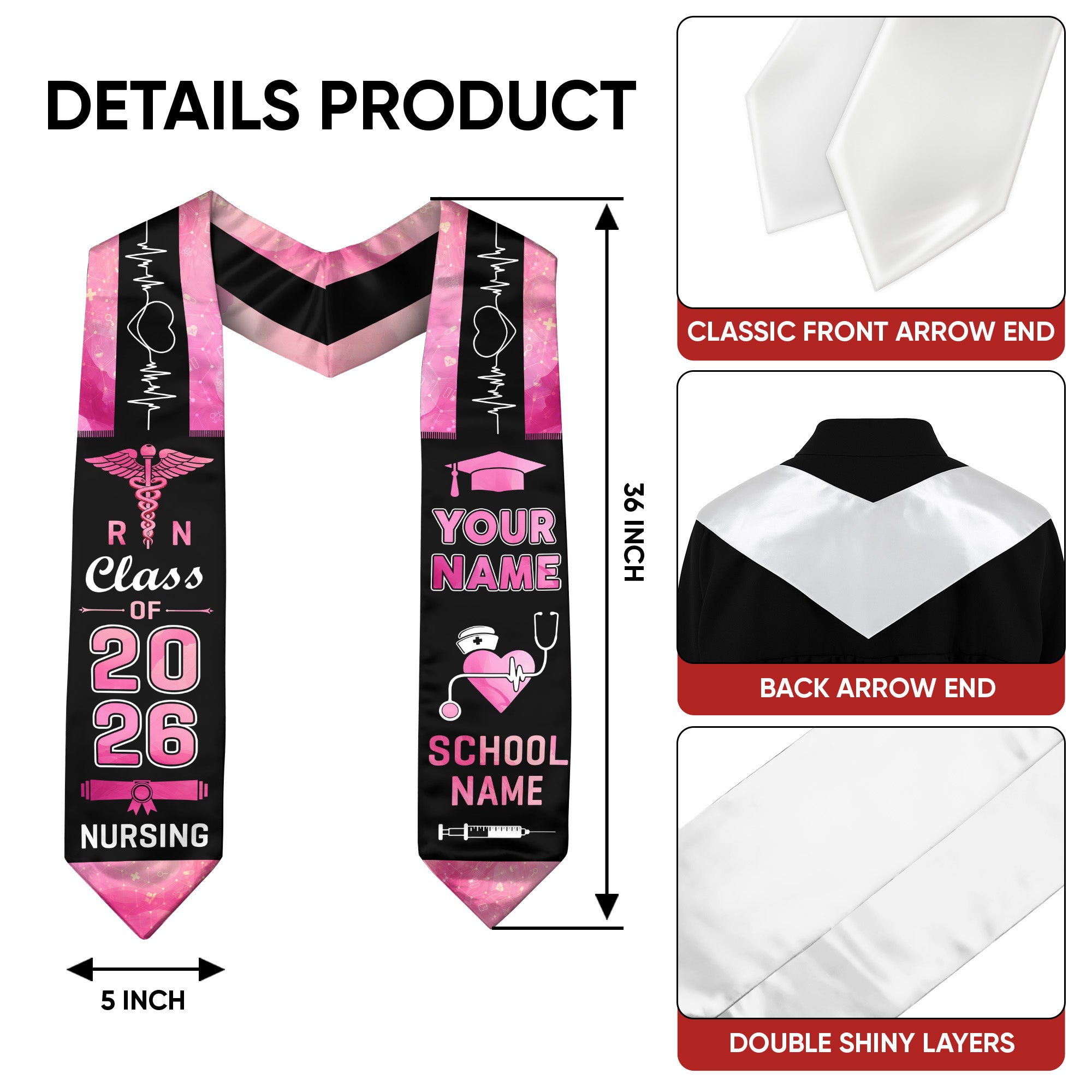 Customized RN Nursing Graduation Stole, BSN Nurse Ceremony Sash for Class of 2026