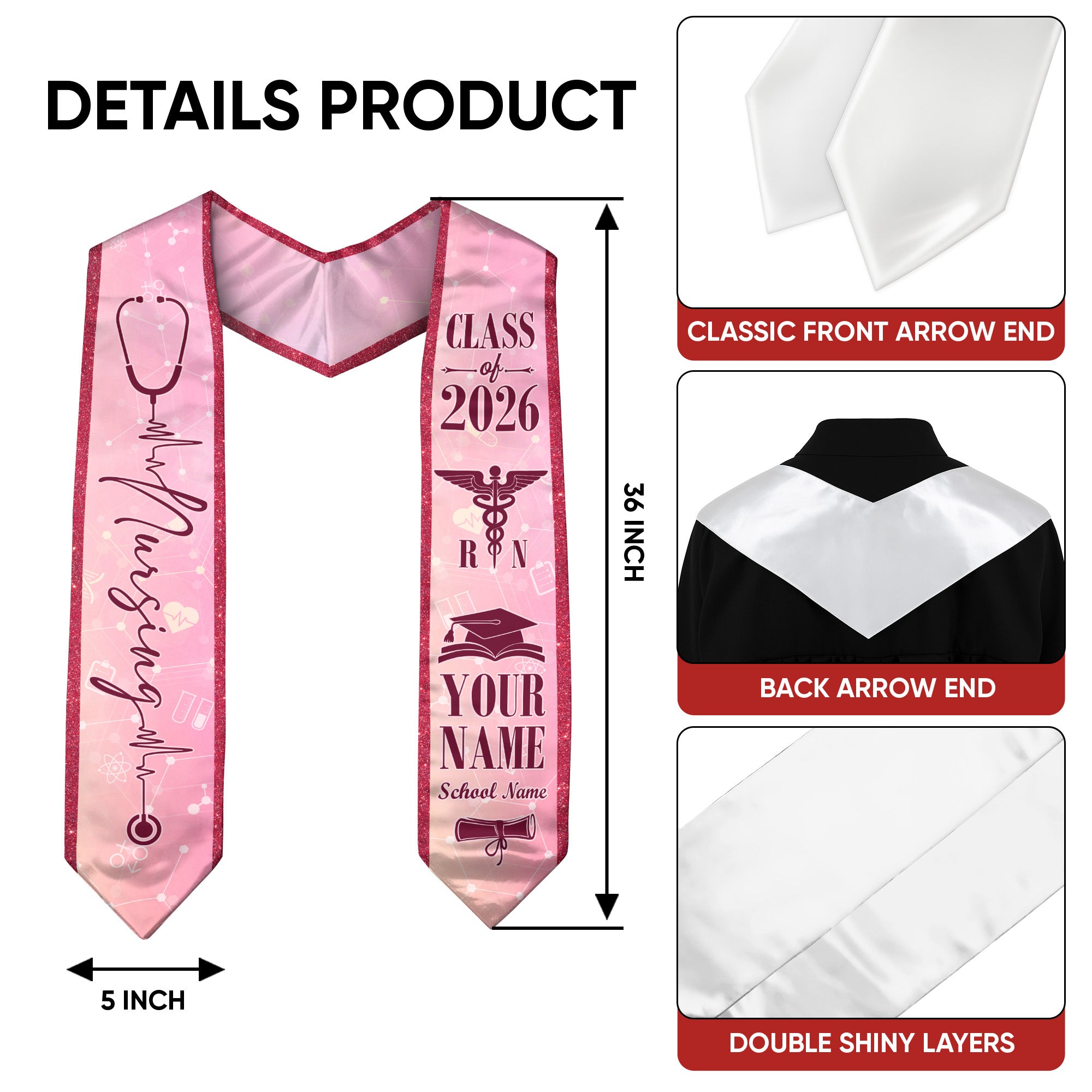 Customized Nursing School Graduation Stole for RN and BSN Students, Sash 2026