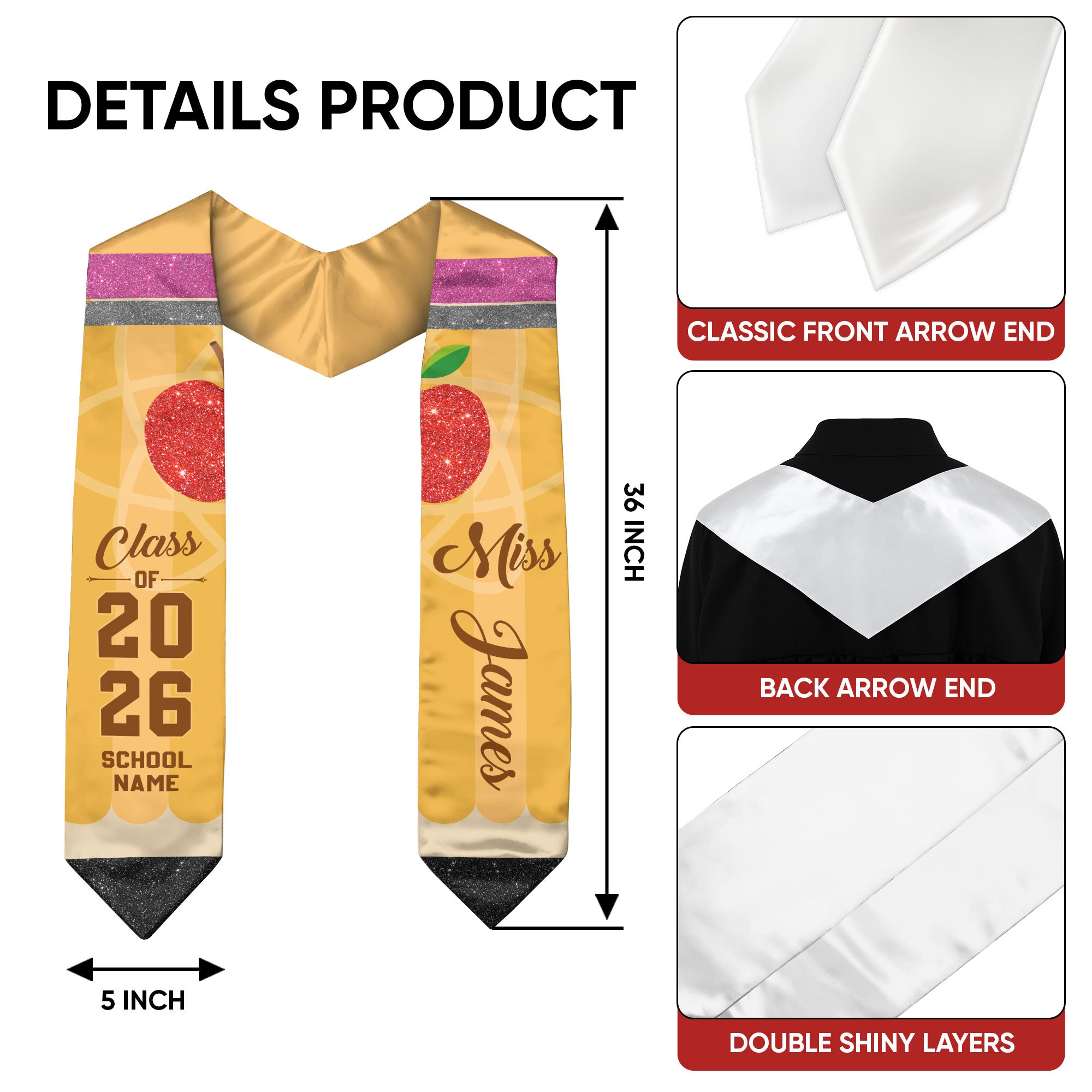 Customized Teacher Graduation Sash, Professional Educator Stole for Graduation 2026