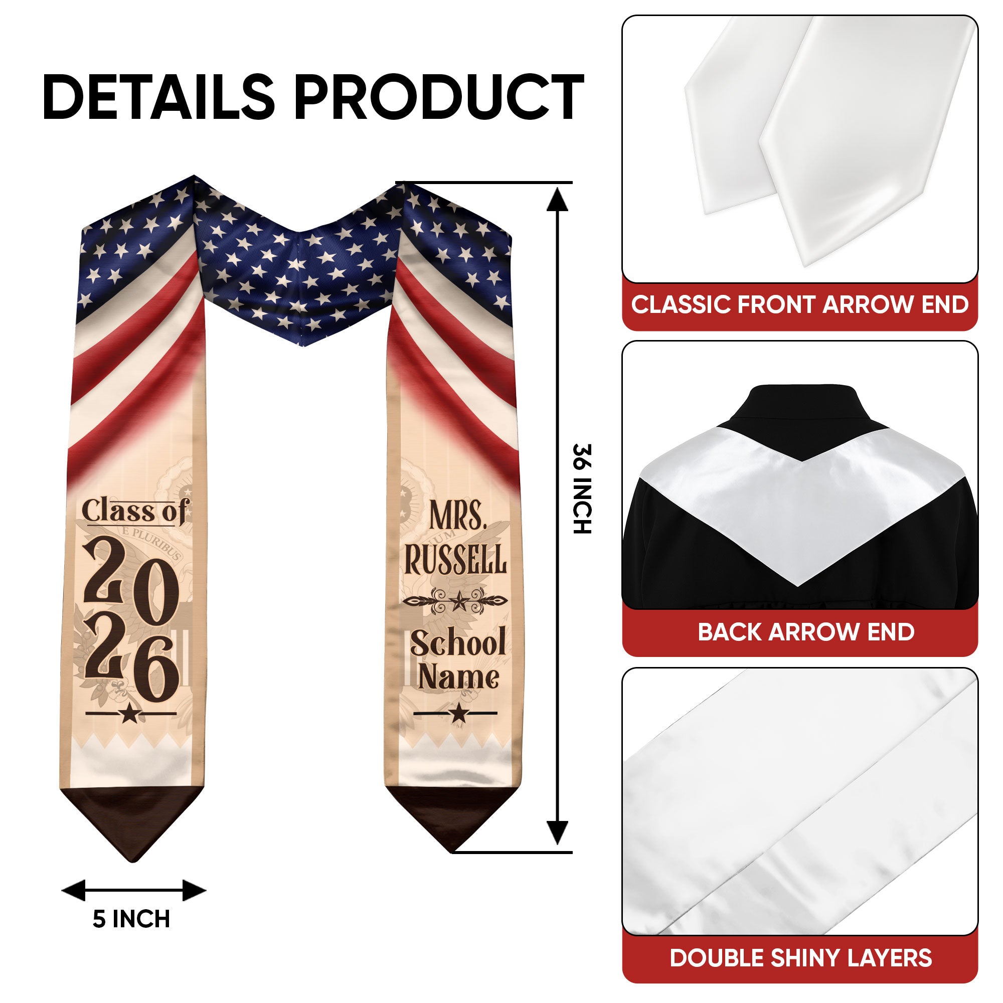 Customized Educator Graduation Stole for Teachers America, Academic Ceremony Sash Class of 2026
