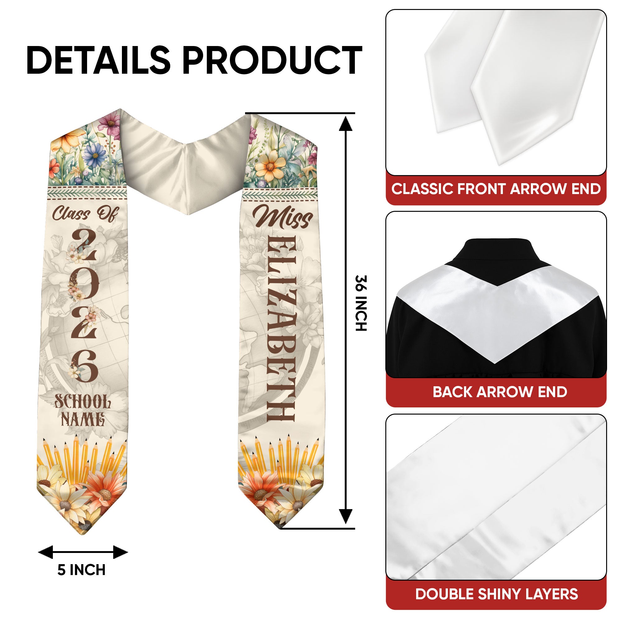 Customized Graduation Stole for Teachers, Academic Achievement Sash Celebrating Class of 2026