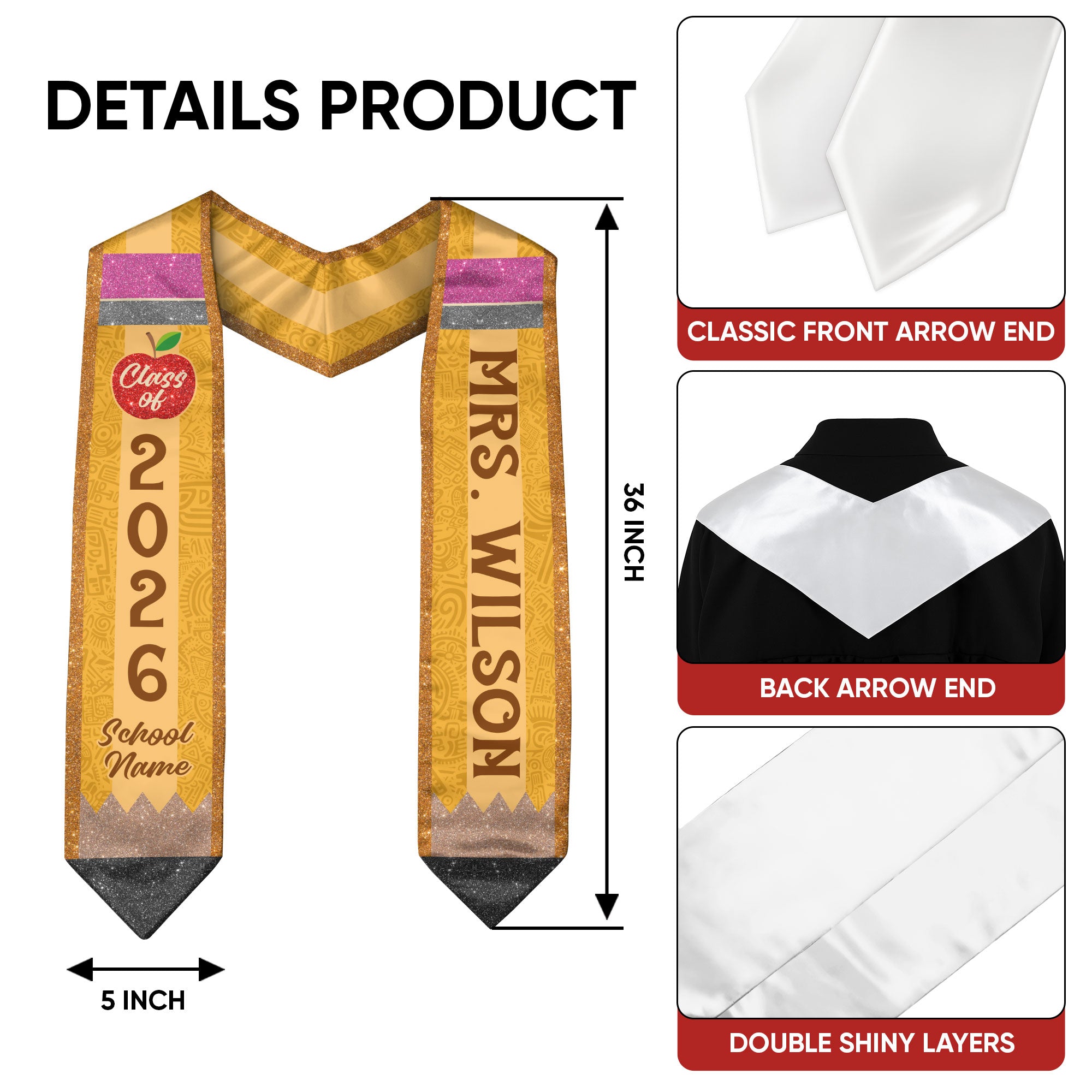 Customized Teacher Graduation Sash, Educator Recognition Stole for Commencement 2026