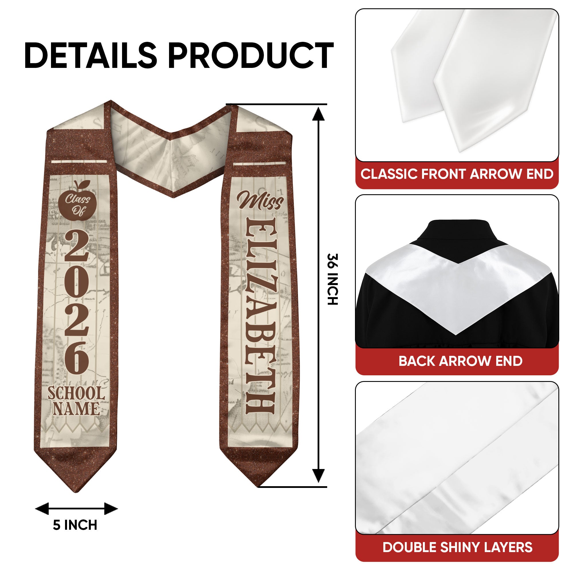 Customized Graduation Stole for Educators, Teacher Ceremony Sash for the Class of 2026