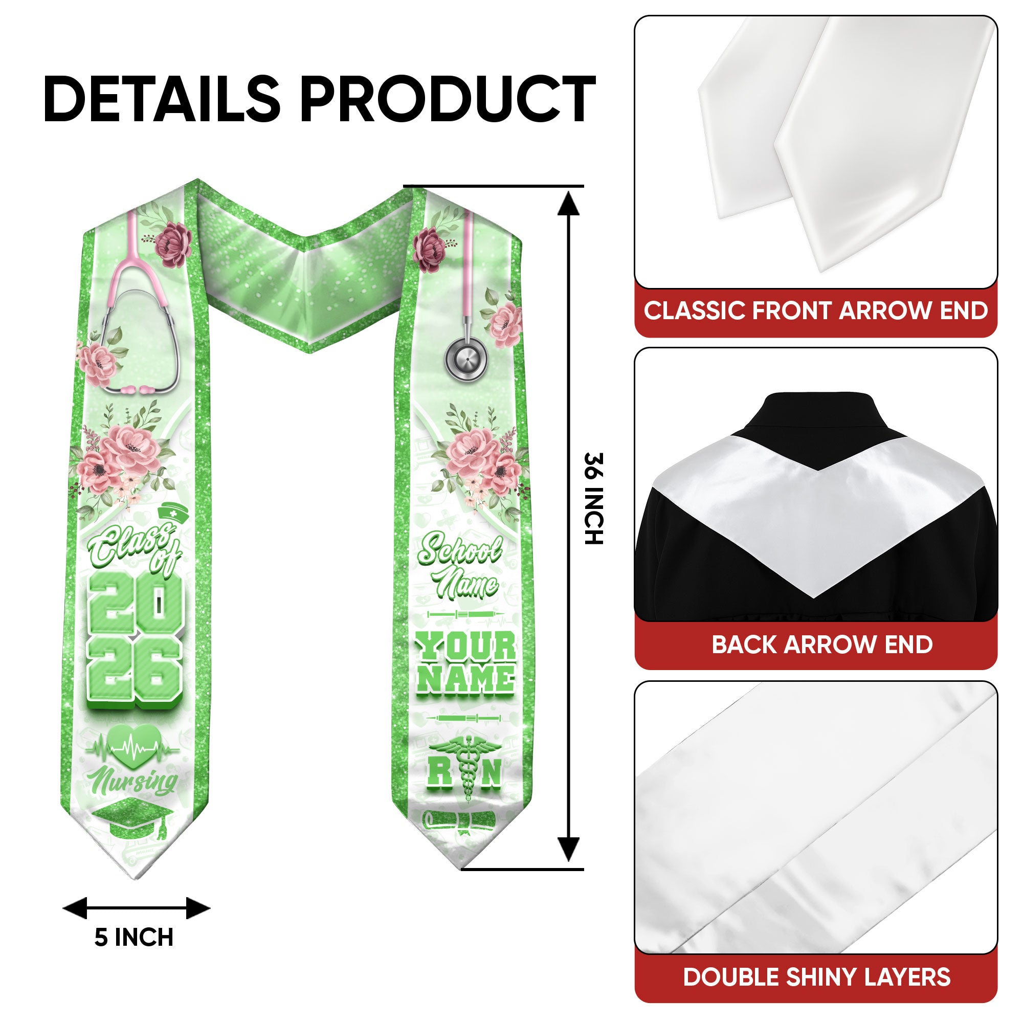 Customized Graduation Stole for RN Nurses, BSN Nursing Ceremony Sash 2026