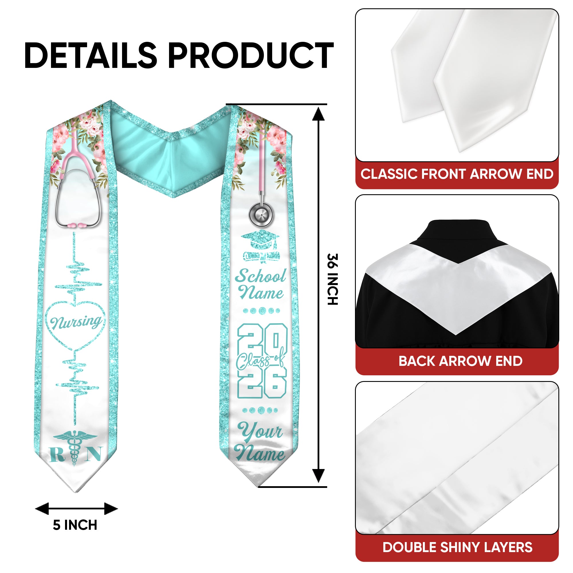 Customized RN Graduation Stole Designed for Nursing School Ceremonies, Class of 2026